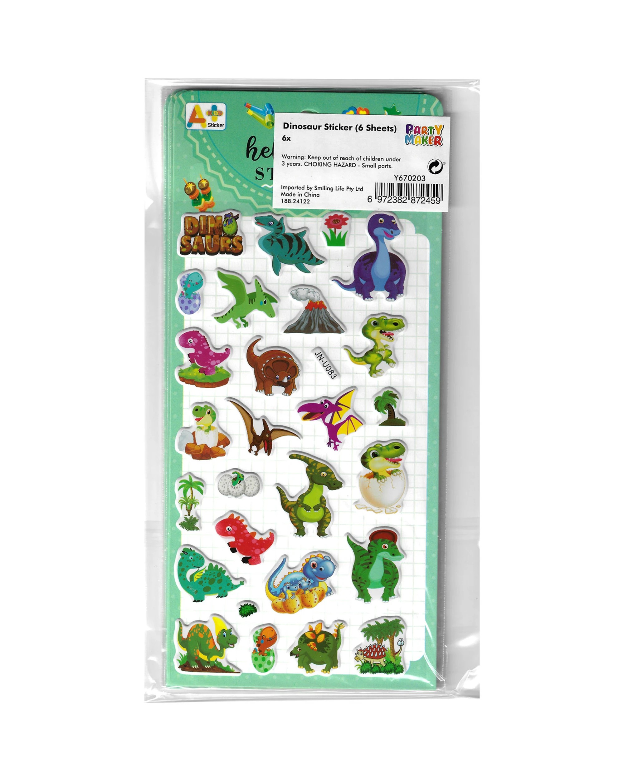 3 Party Maker Dinosaur Stickers 6 Sheets, 3 of 3