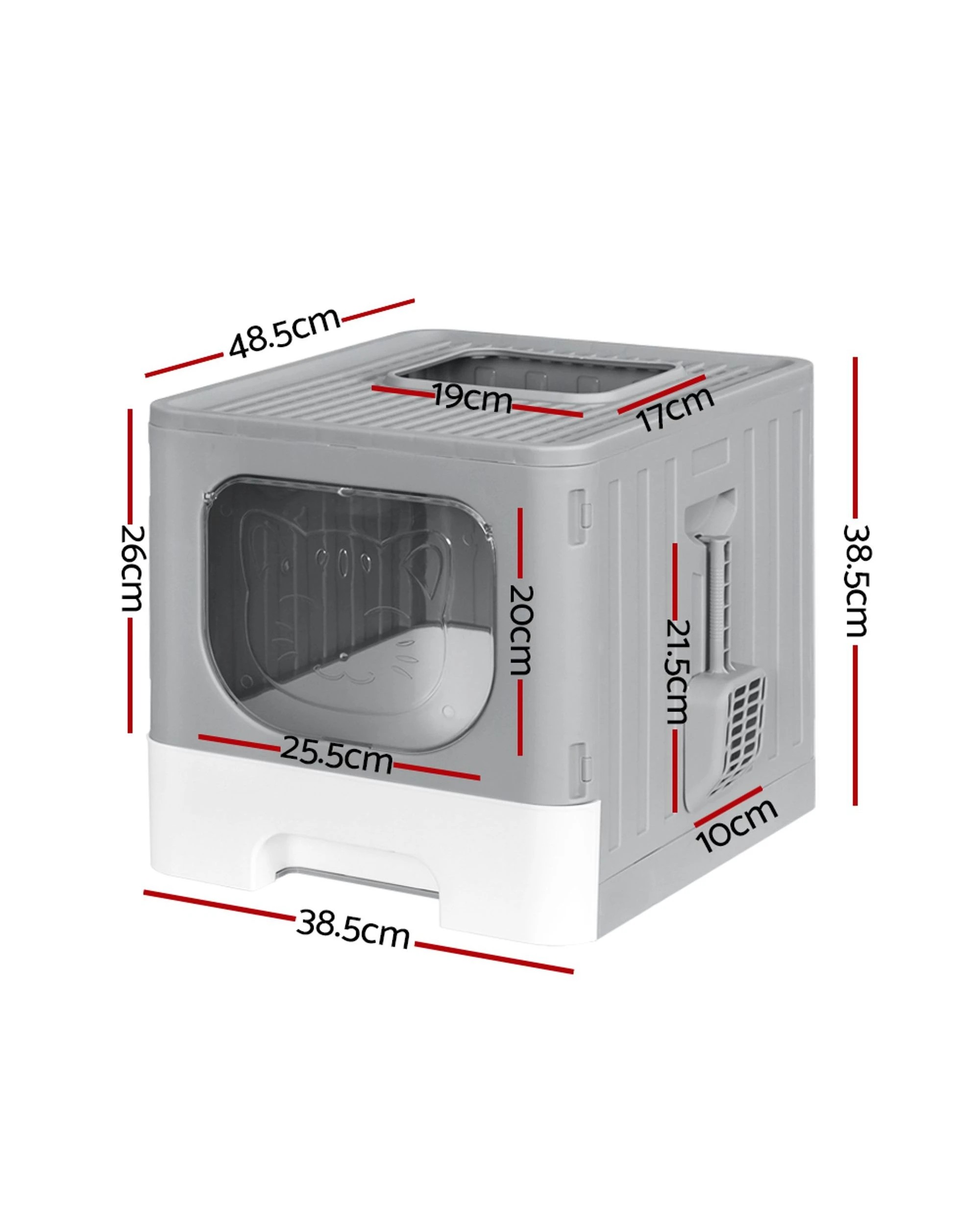 2 i.Pet Cat Litter Box Large Tray Kitty Toilet Enclosed Hooded Foldable Scoop - Grey, 2 of 7