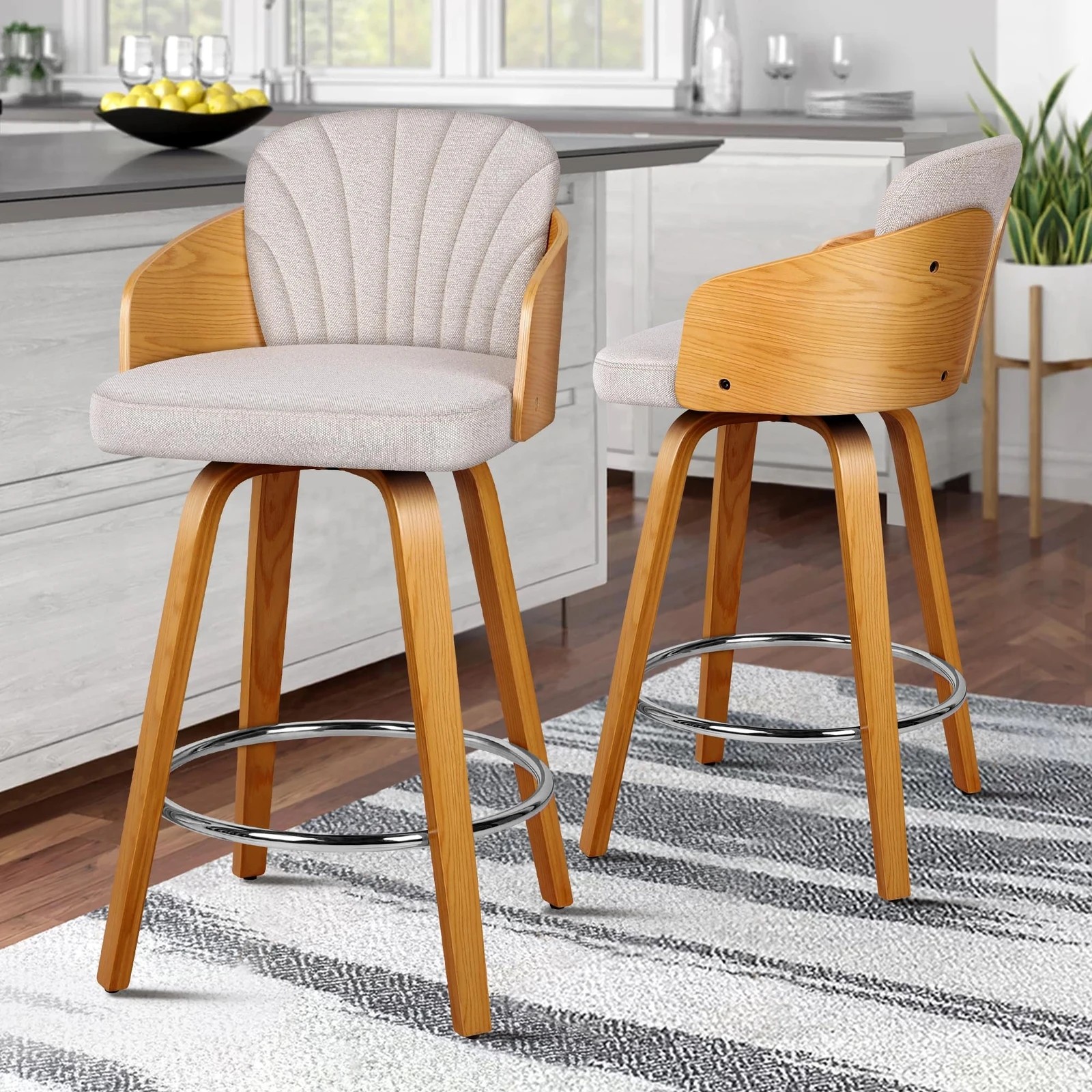 7 Alfordson 2x Swivel Bar Stools Alice Kitchen Wooden Dining Chair-Grey, 7 of 10
