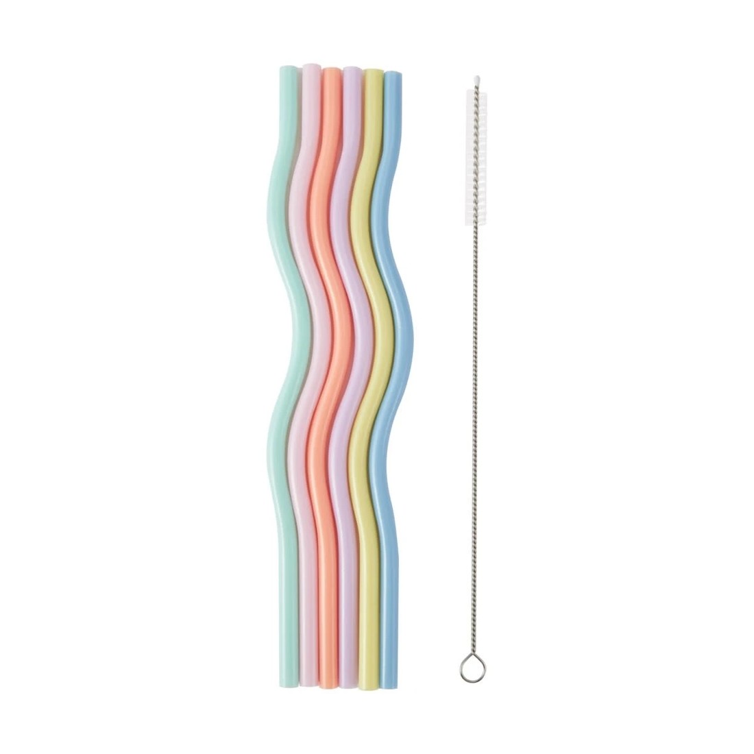 1 6 Piece Pastel Reusable Wavy Straws, 1 of 4