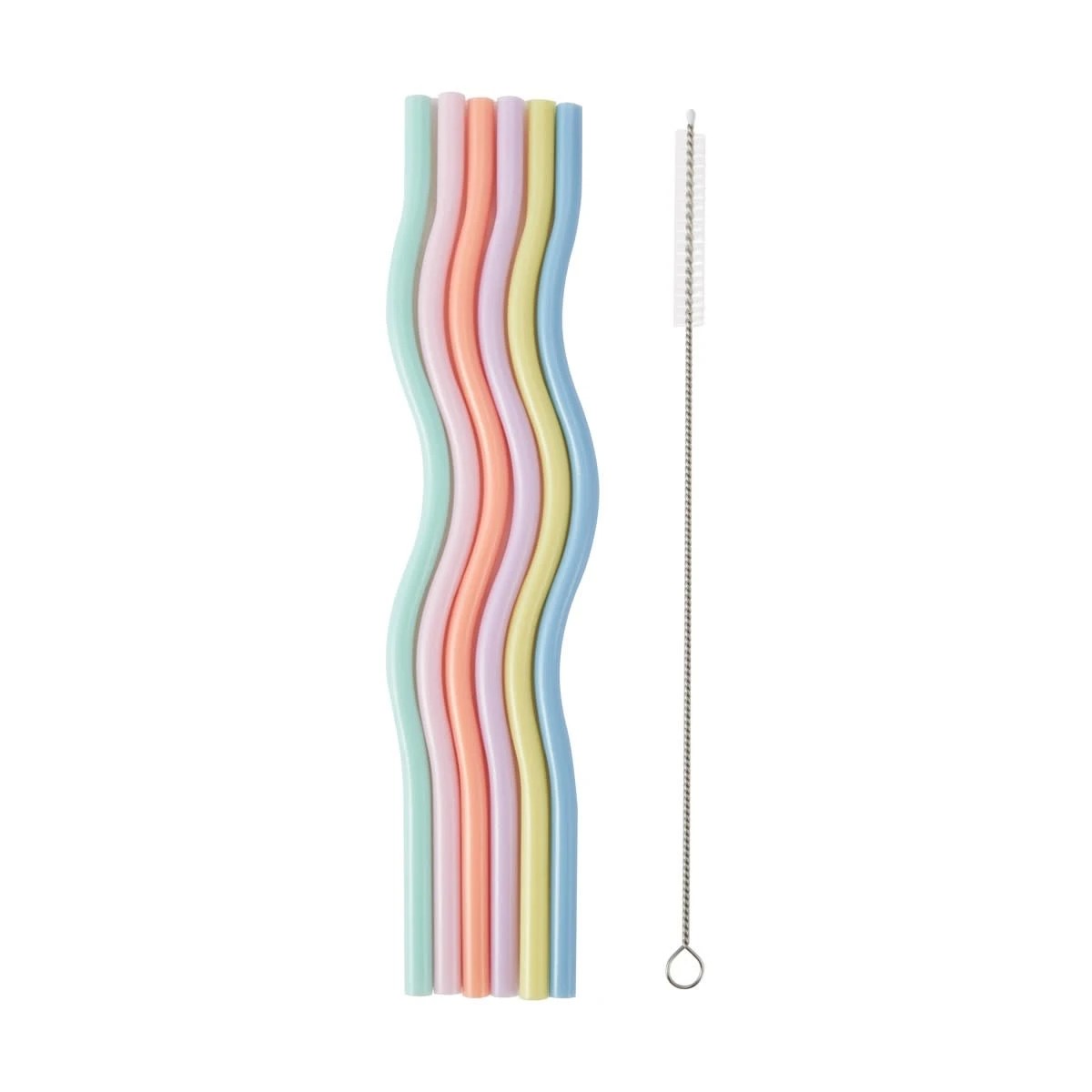 1 6 Piece Pastel Reusable Wavy Straws, 1 of 4