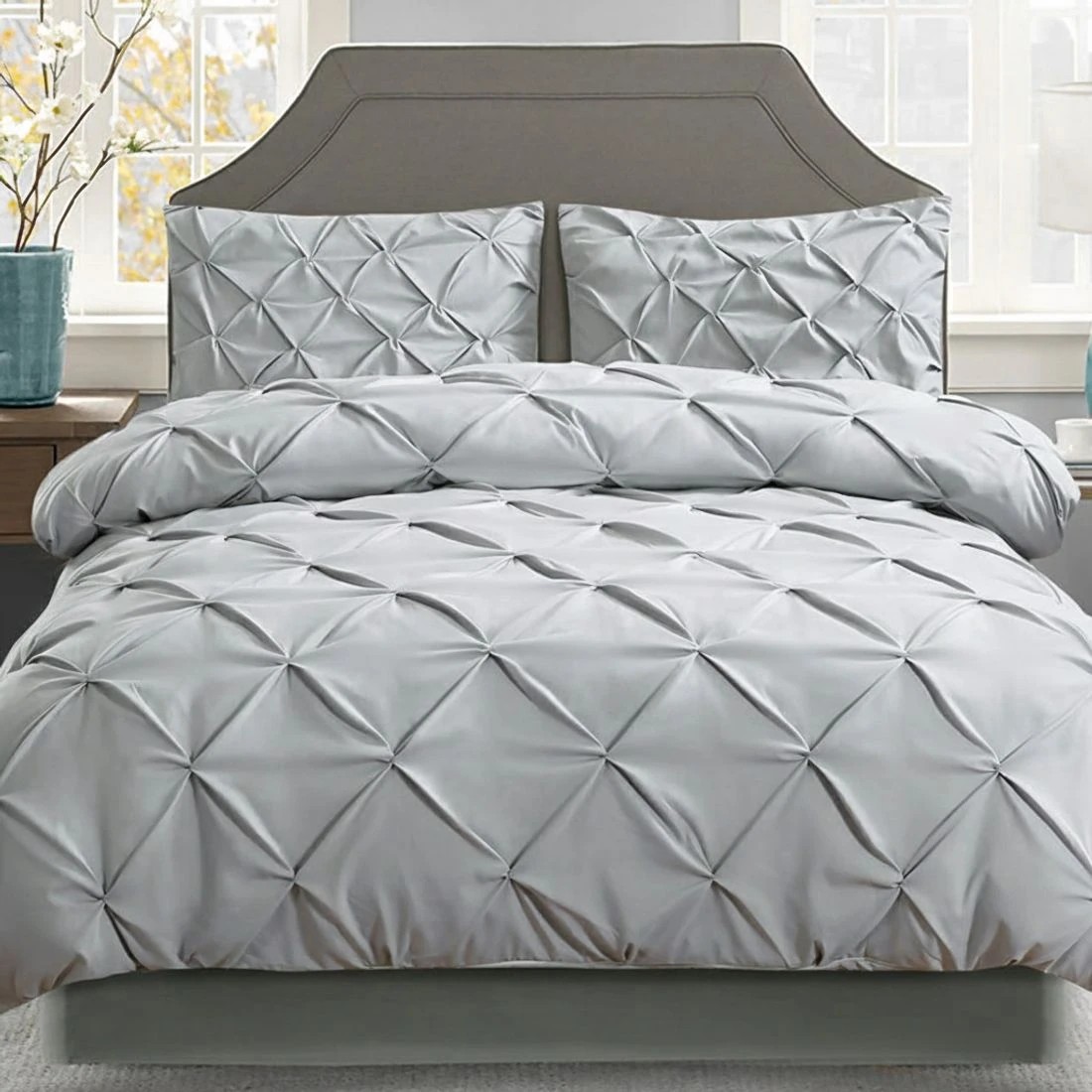 7 Giselle Bedding Quilt Cover Set Diamond Pinch Queen - Queen Bed - Grey, 7 of 7