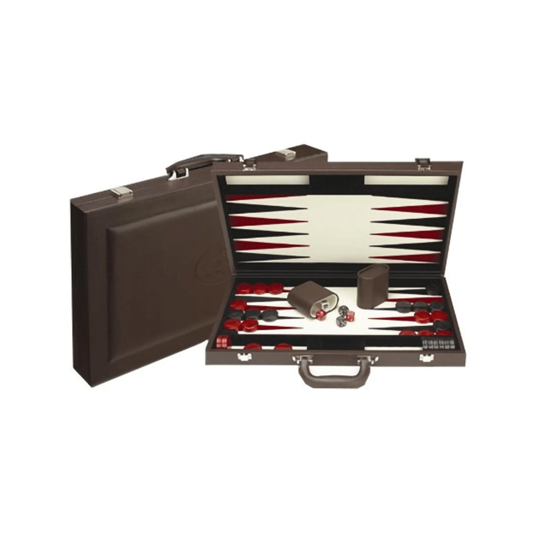 1 Dal Rossi Italy Dal Rossi Brown Leather 18 inch Backgammon Set, 1 of 1