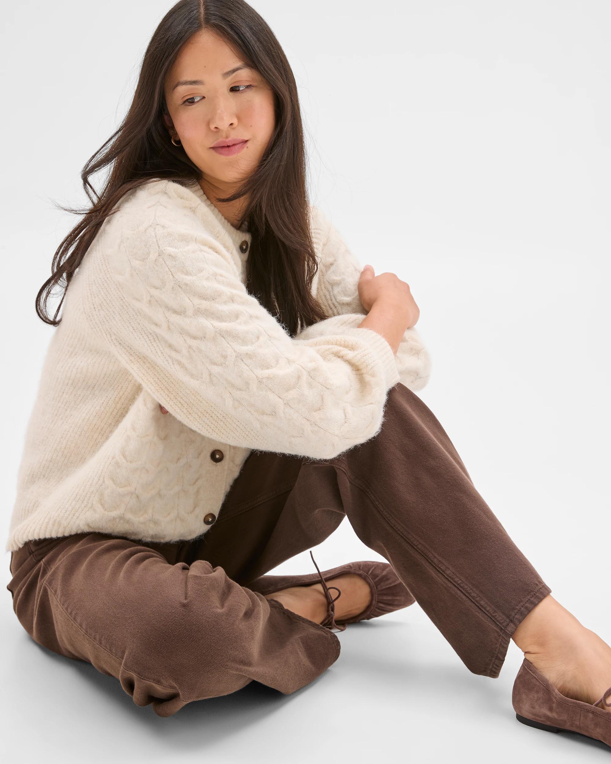 6 Target Woman Cable Knit Bell Sleeve Cardigan COOKIES AND CREAM, 6 of 9