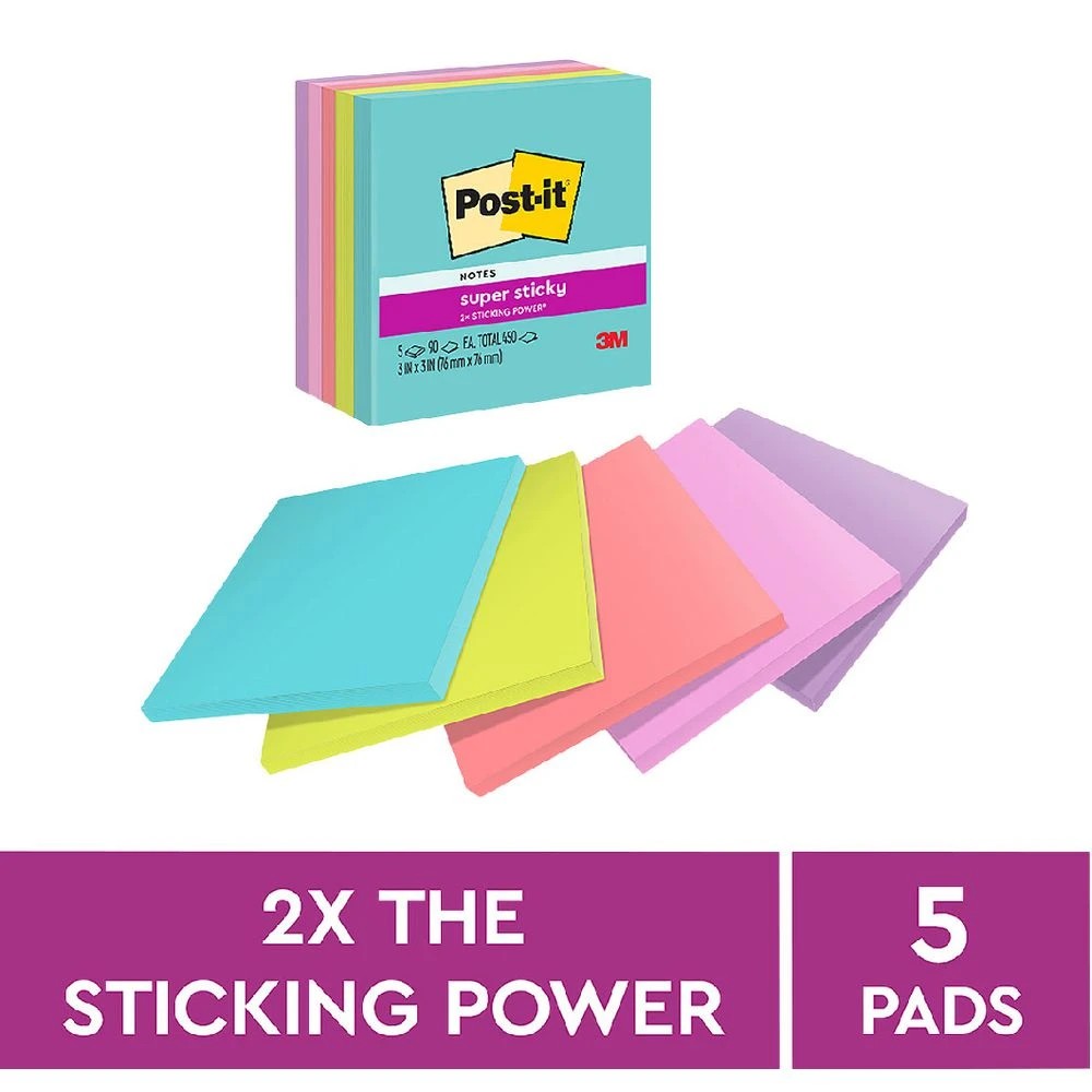 3 Post-it Super Sticky Notes 76 x 76mm Supernova Neons 5 Pack, 3 of 8