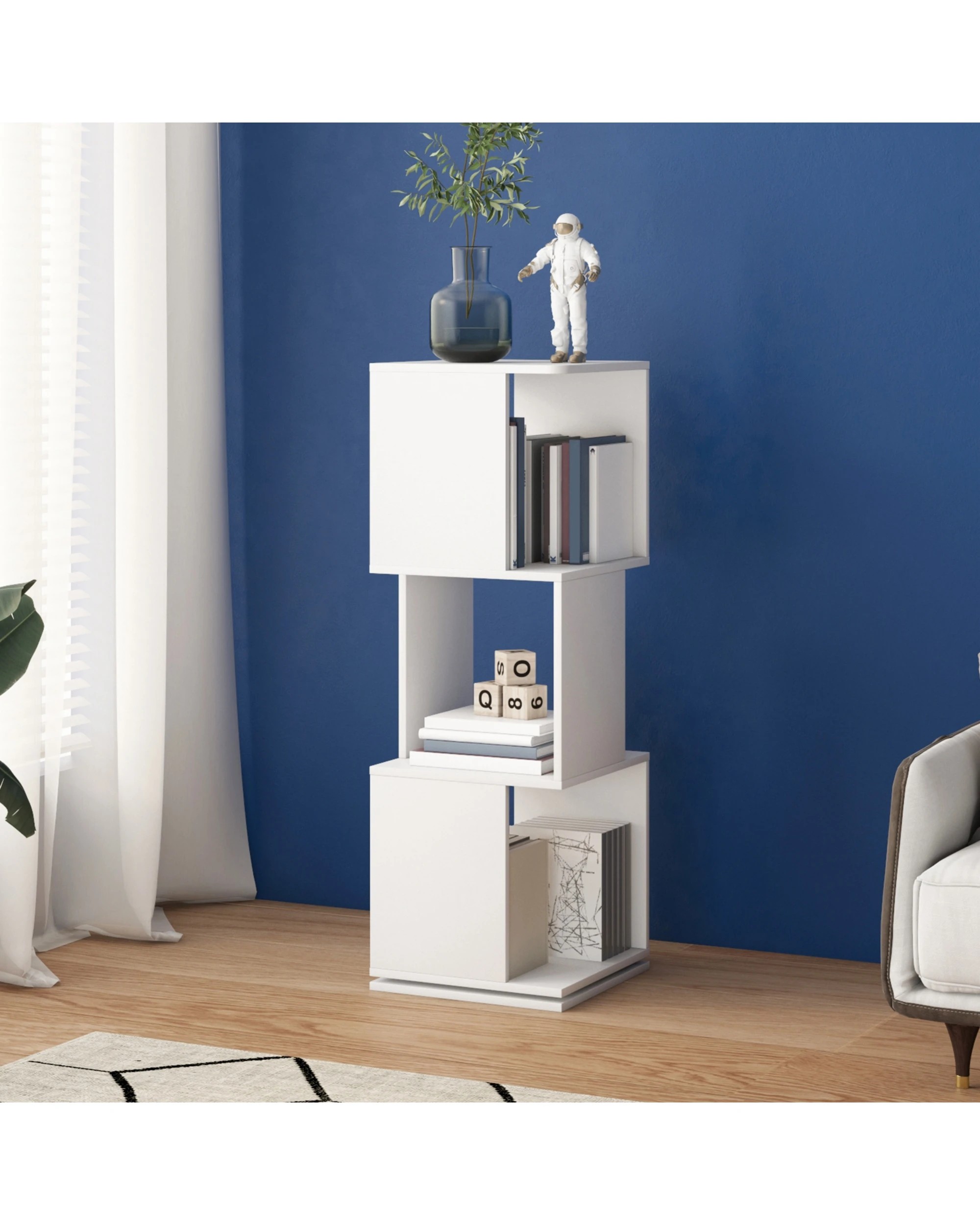 3 Advwin 3-Tier Rotating Bookshelf 360 Swivel Display Rack Corner Bookcase Cabinet, 3 of 7