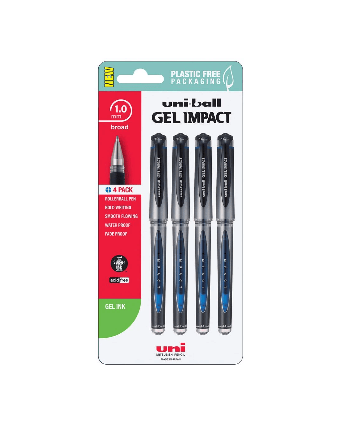 Uni-Ball Gel Impact Gel Pen 1mm Blue 4 Pack - Kmart