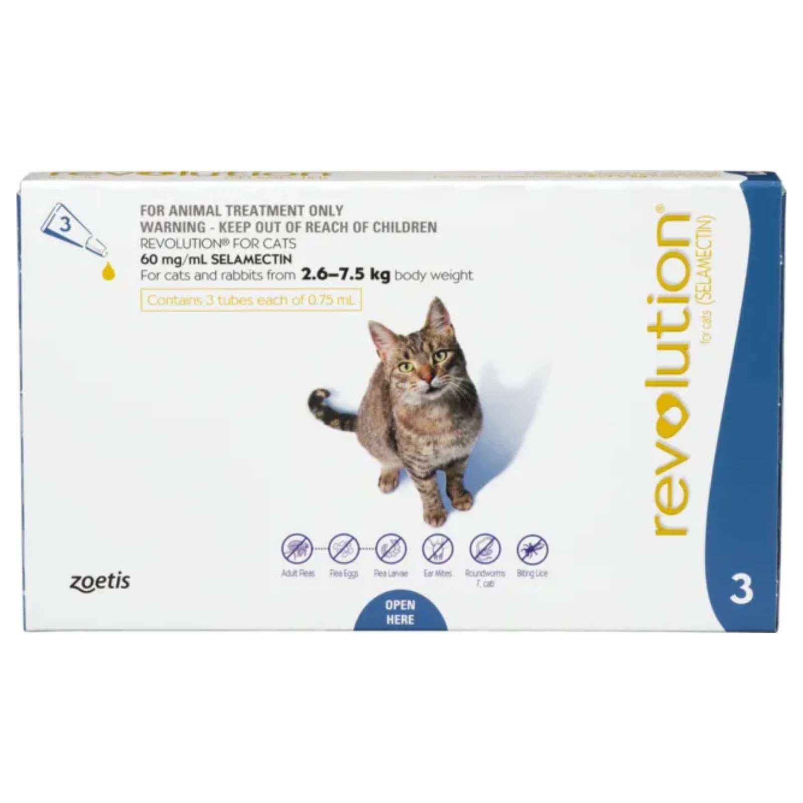 1 Revolution Flea And Worming Treatment For Cats 2.6 - 7.5kg - 3 Pack, 1 of 2