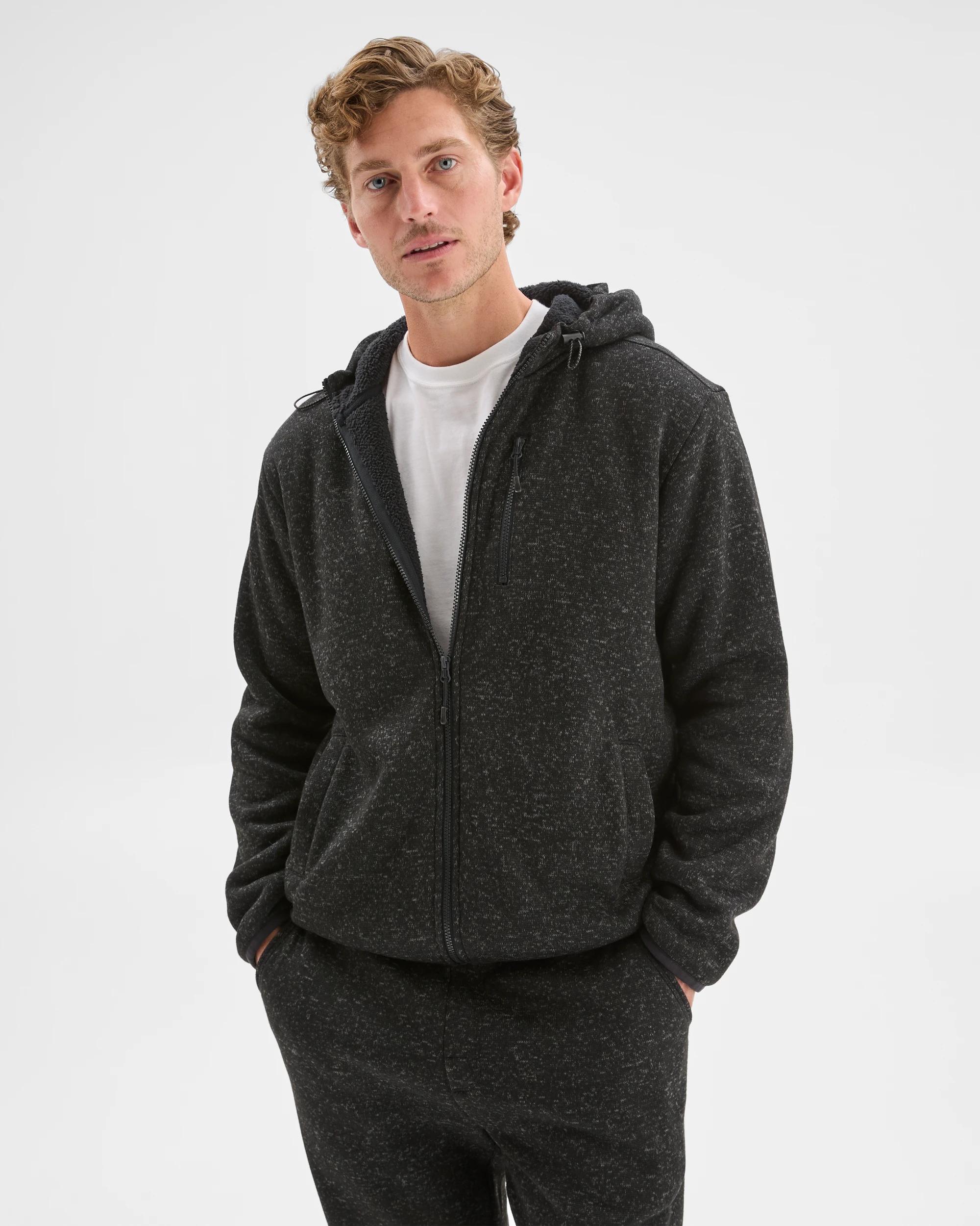 6 Target Man Teddy Lined Zip Through Fleece Hoodie BLACK MARLE, 6 of 7