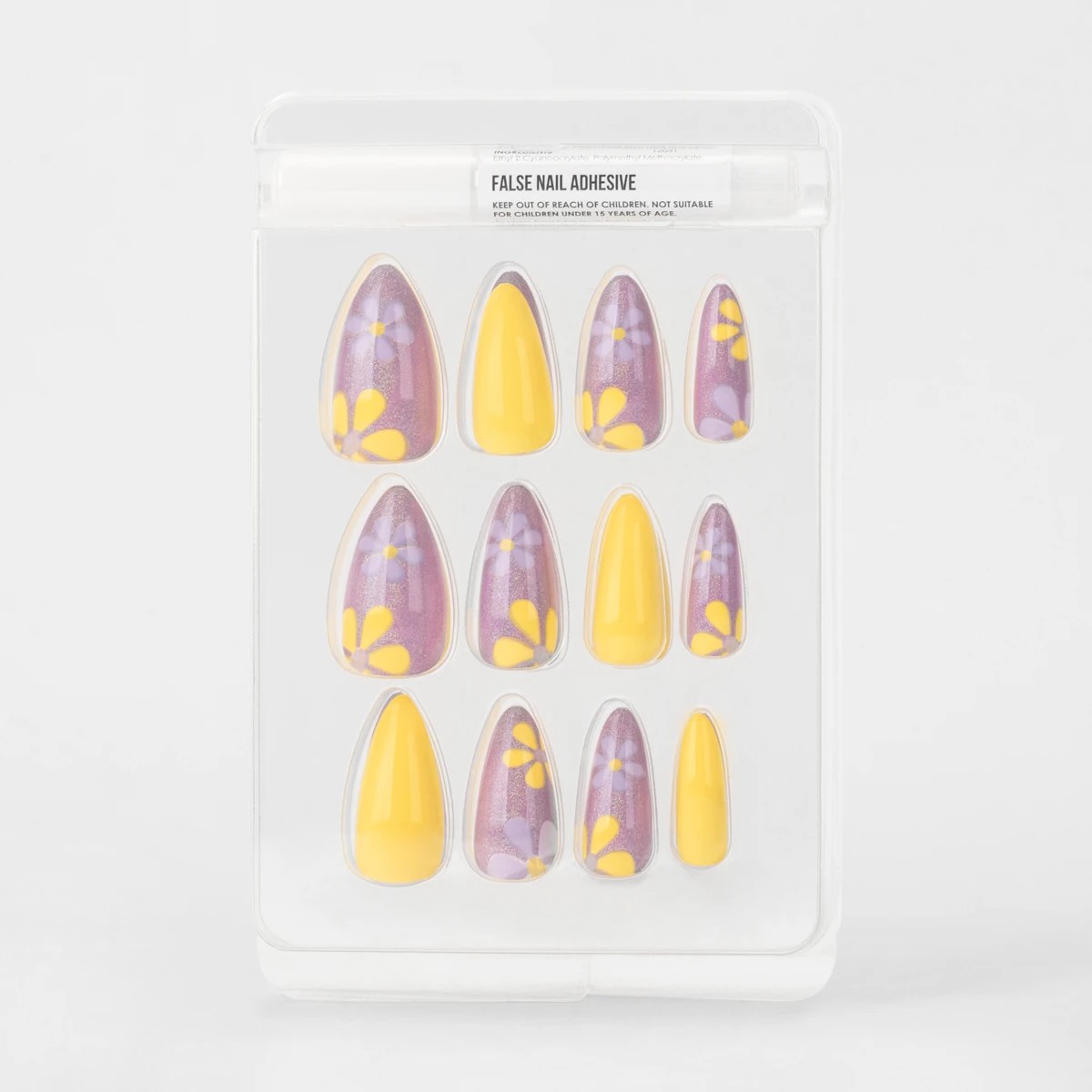 3 OXX Cosmetics 24 Pack False Nails with Adhesive - Stiletto Shape, Floral Shimmer, 3 of 5