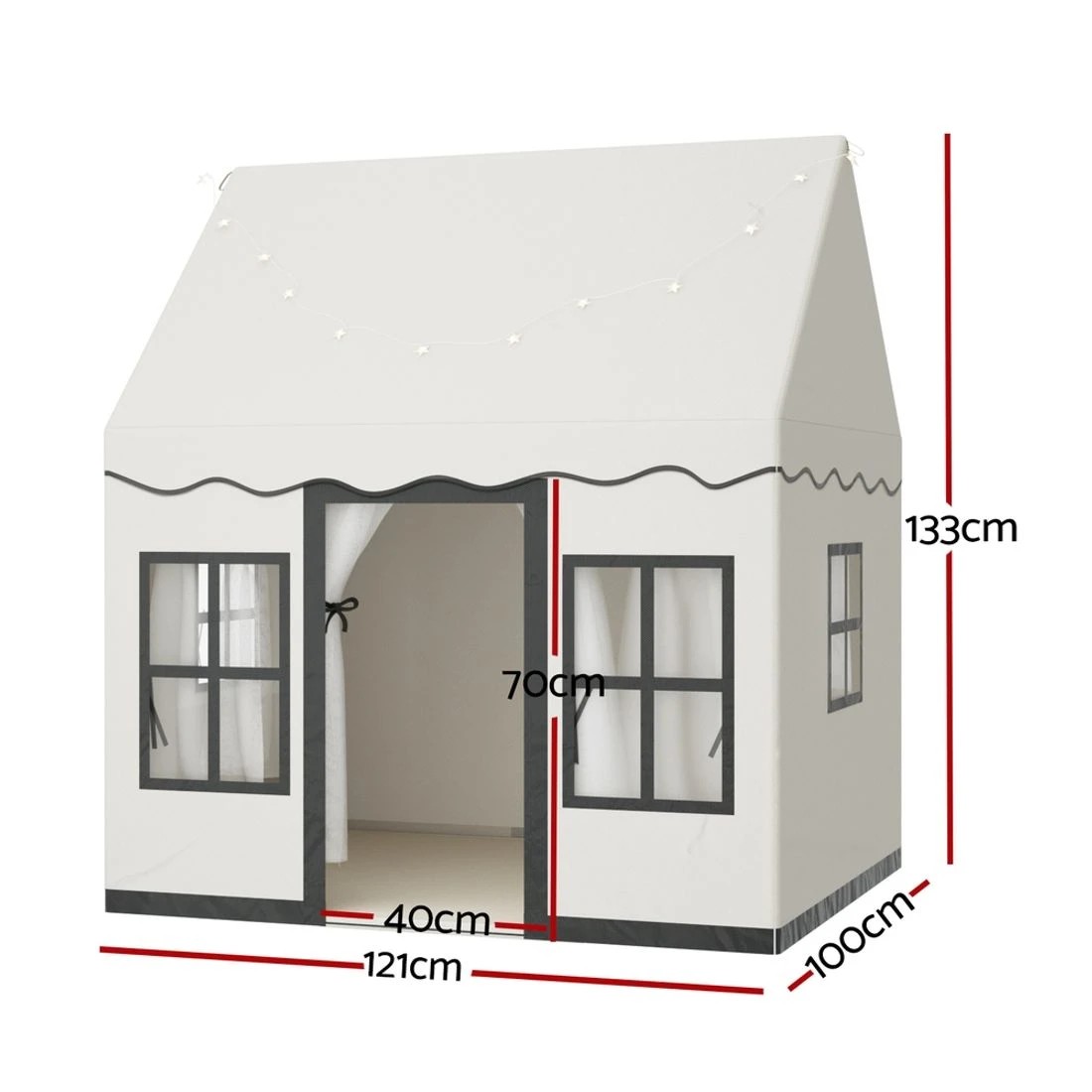 2 Keezi Kids Play Tent Playhouse Castle with String Lights Floor Mat Side Pocket - White, 2 of 5