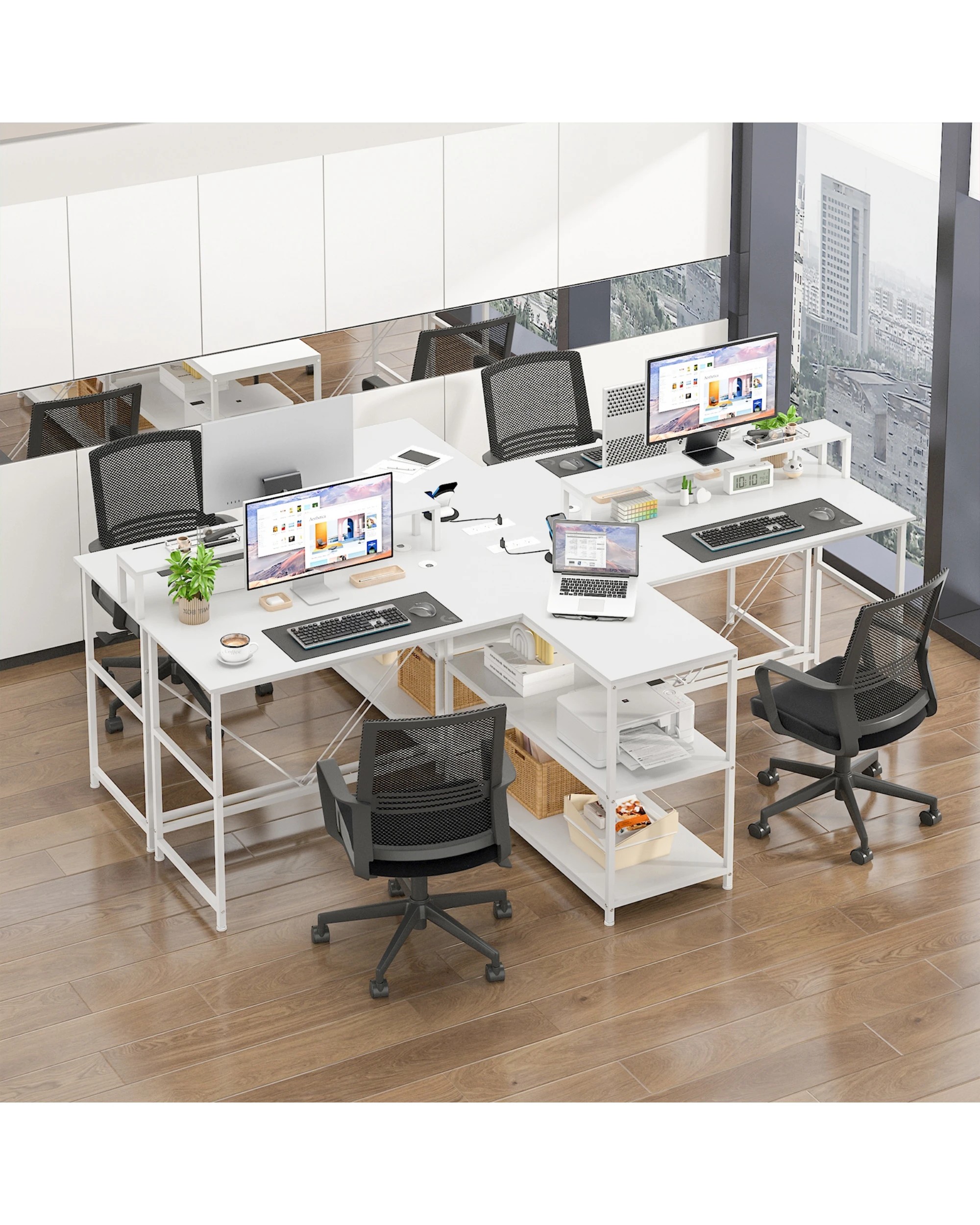 2 Advwin 236cm 2 Person LED Gaming  Computer Desks w/ Power Outlets  - White, 2 of 10