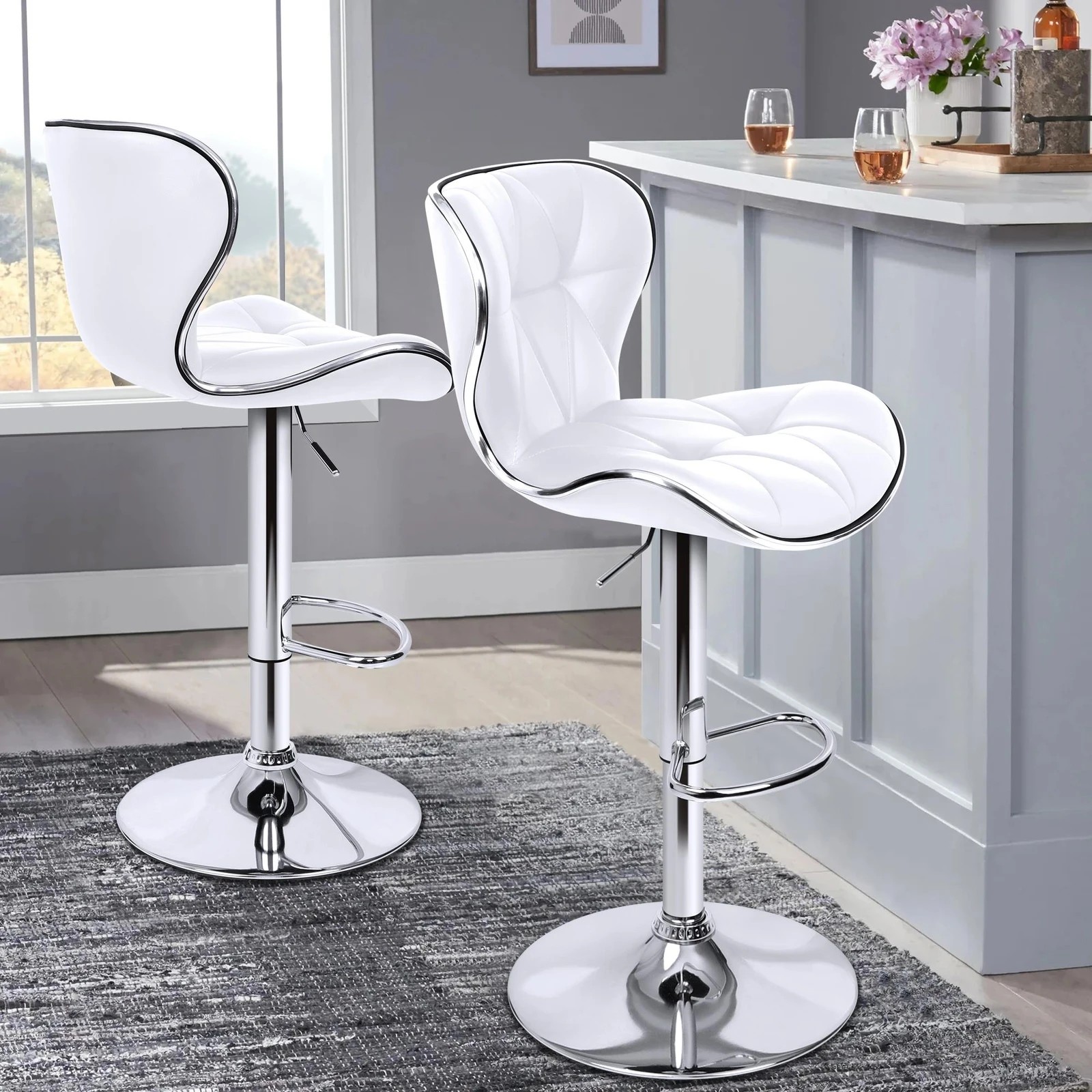 2 Alfordson 2x Bar Stools Luna Kitchen Swivel chair Leather Gas lift - White, 2 of 10