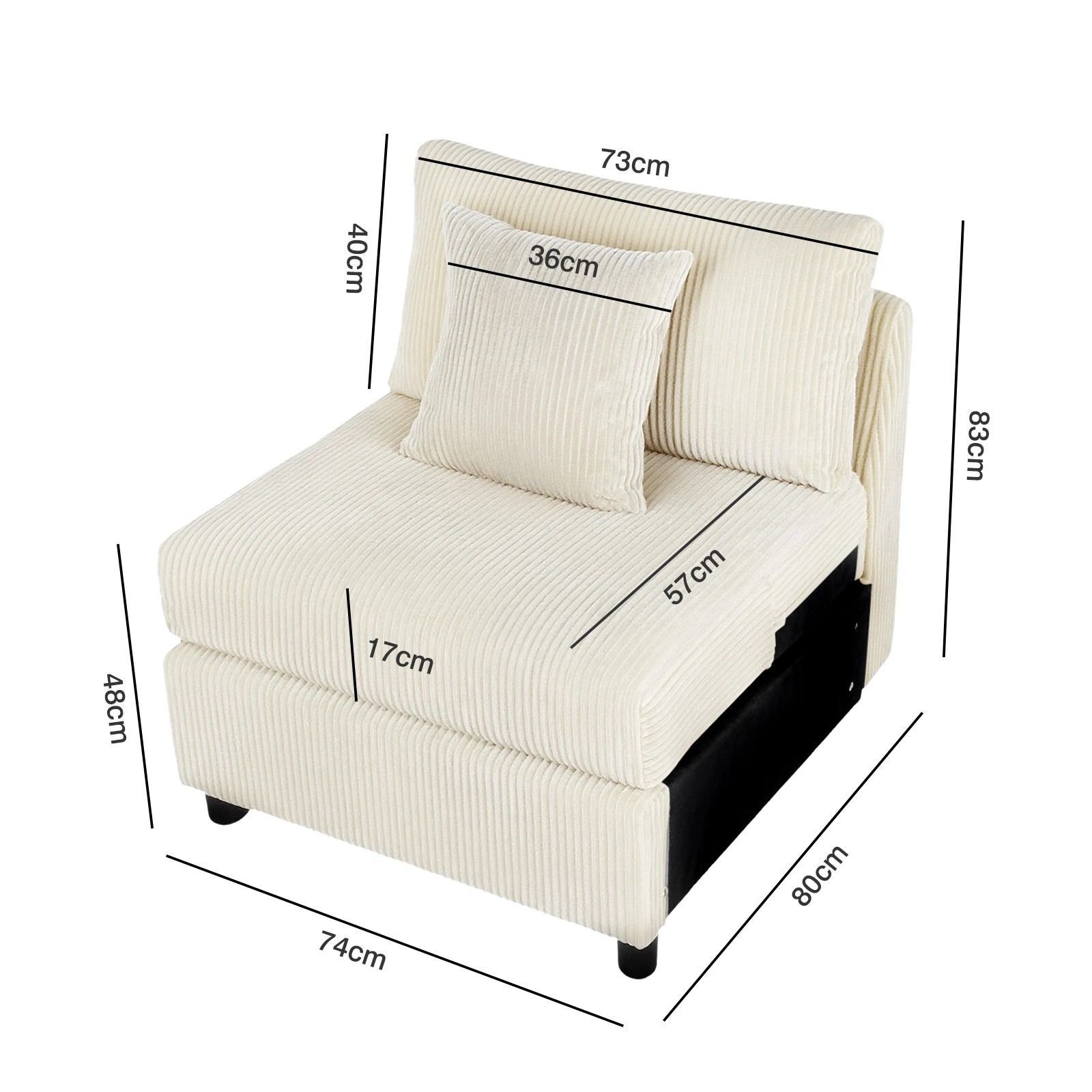 8 Advwin Armless Sofa Corduroy Modular Lazy Sofa Modern Lounge Chair Couch with Cushion, 8 of 8