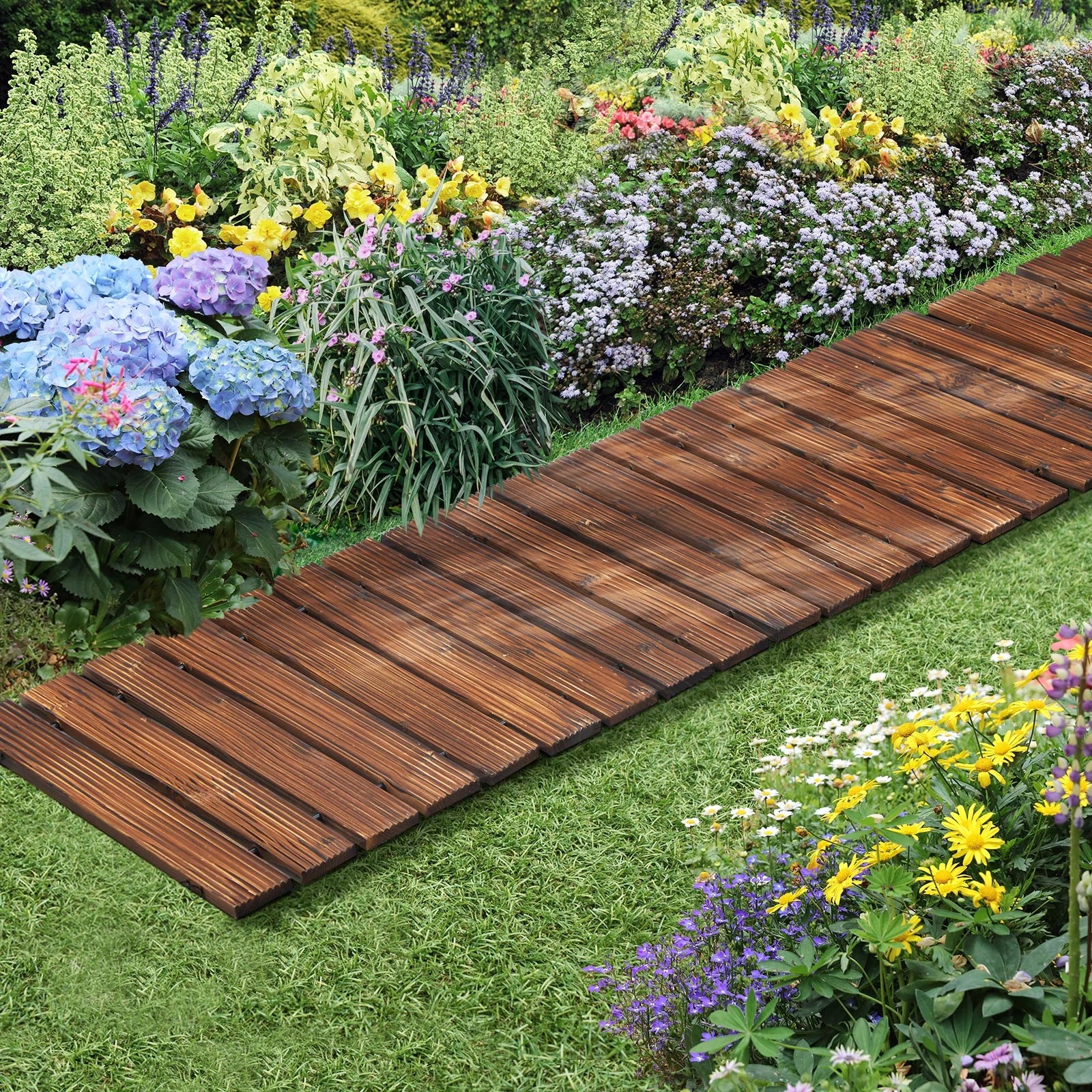 4 Livsip Garden Wooden Pathway 8ft Roll-Out Straight Wood Walkway Backyard Outdoor - Charcoal, 4 of 9