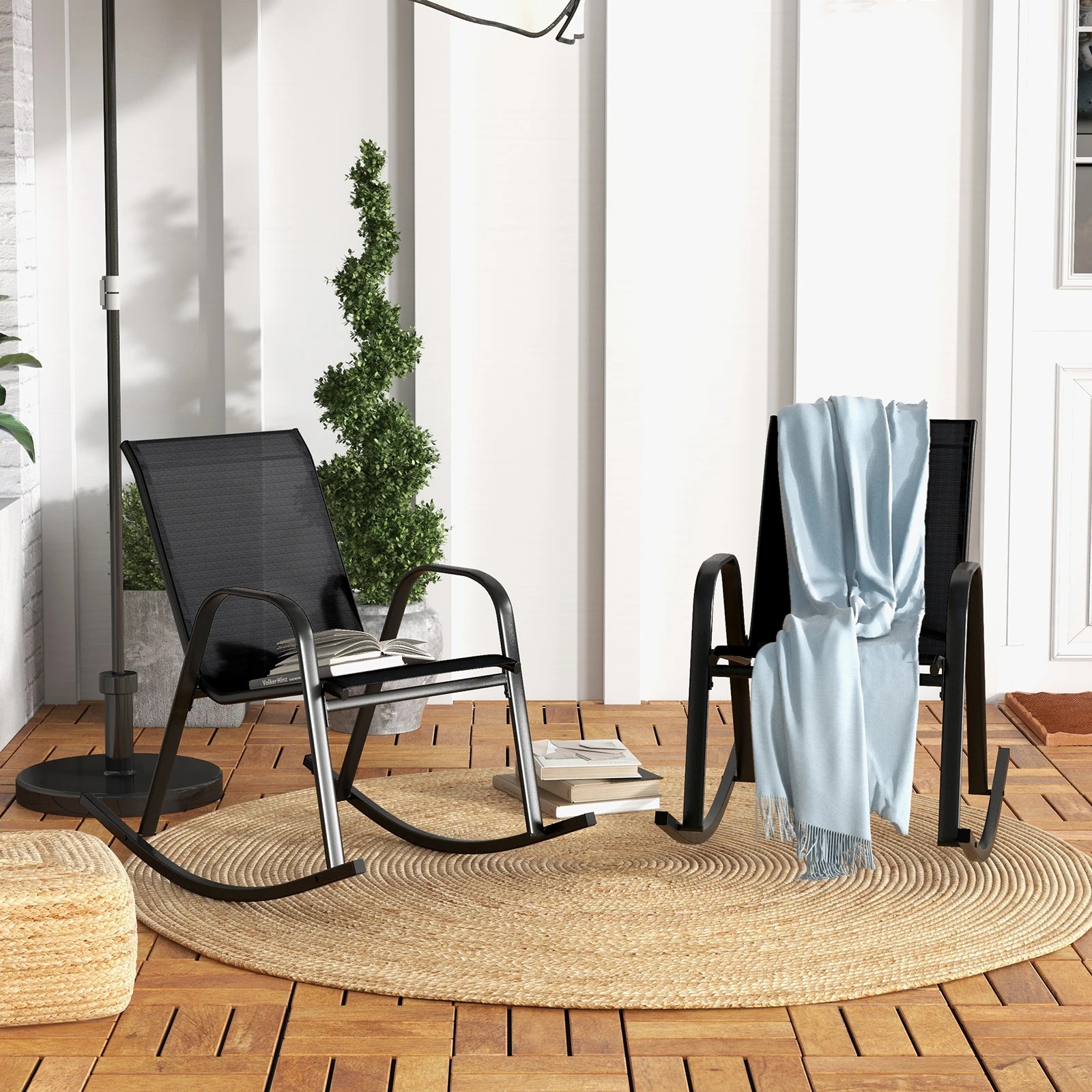 5 Costway 2pcs Patio Rocking Chair Ergonomic Rockers w/Breathable Fabric Seat - Black, 5 of 5
