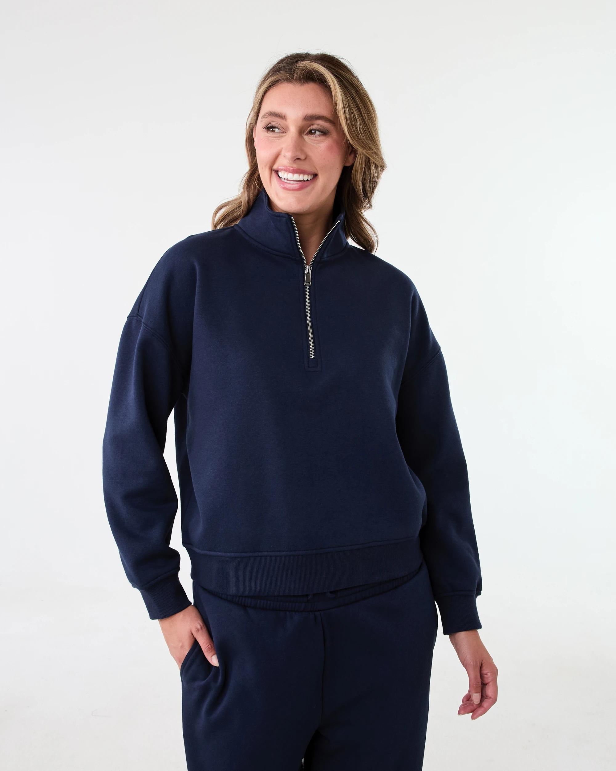 1 Quarter Zip Seam Front Sweatshirt Navy Blaze, 1 of 6