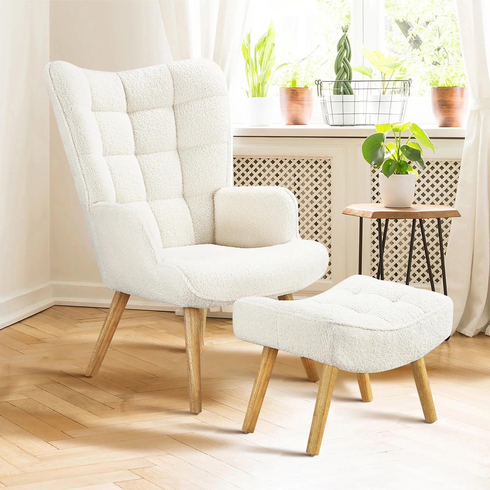 3 Oikiture Armchair Lounge Chair Ottoman Accent Armchairs Sherpa Sofa Chairs
 - White, 3 of 10