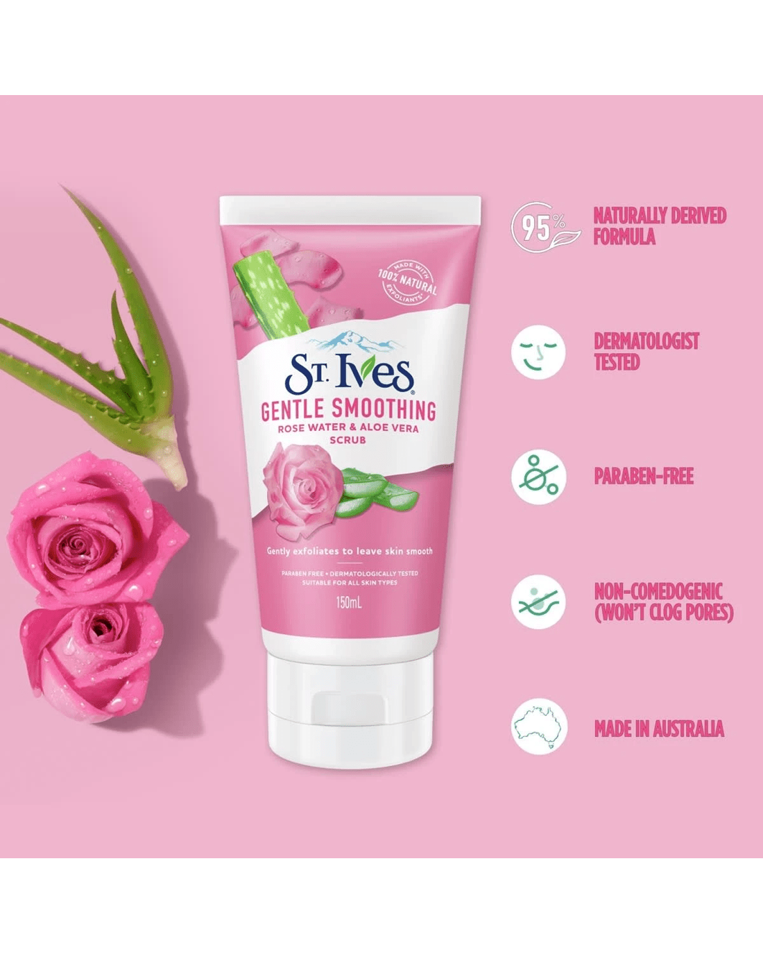 3 St. Ives Gentle Smoothing Face Scrub 150ml - Rose Water and Aloe Vera, 3 of 6