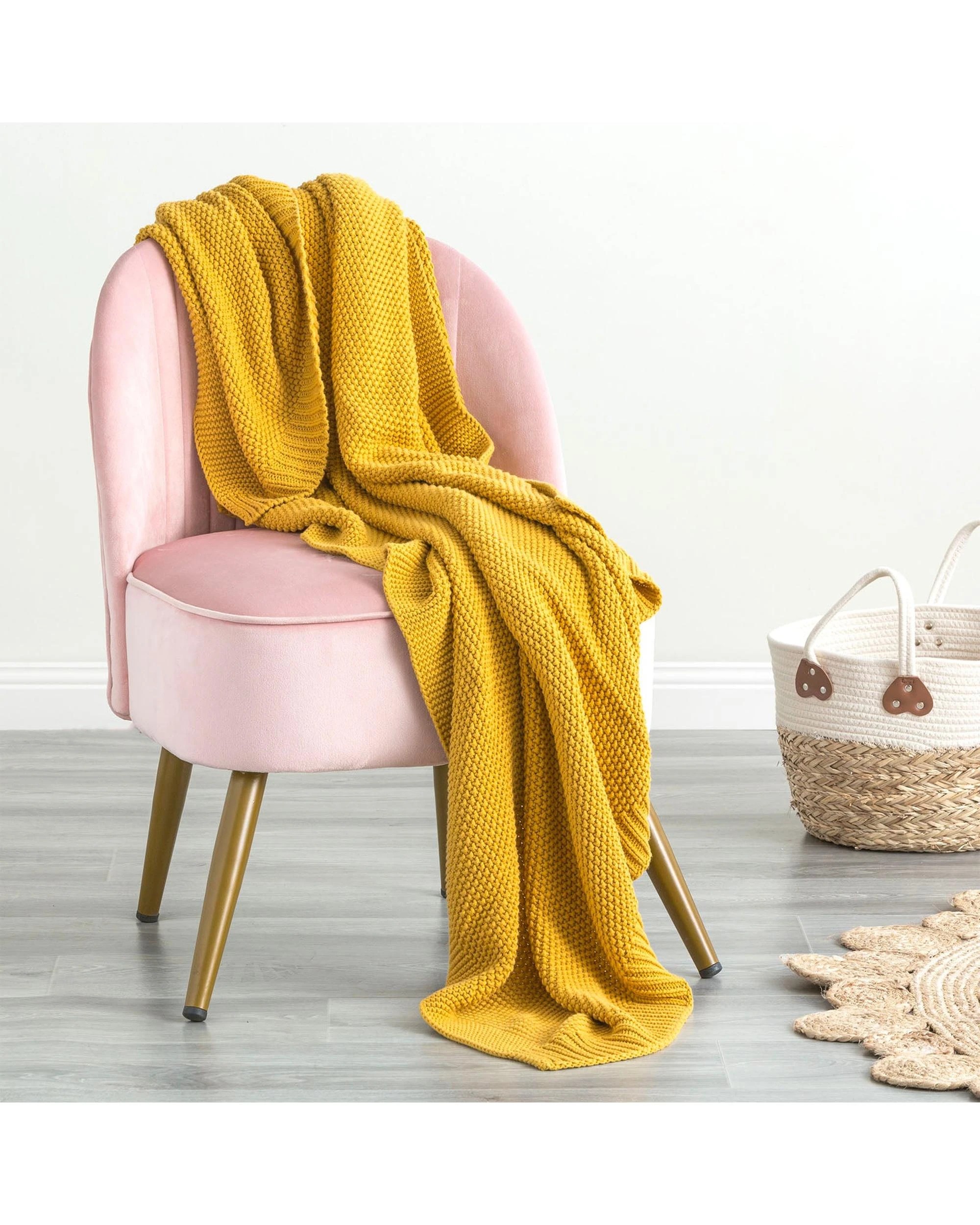 1 Renee Taylor Moss Seed Stitch 100% Cotton Knitted Throw 130 x 170 cm - Yellow
 - yellow, 1 of 1