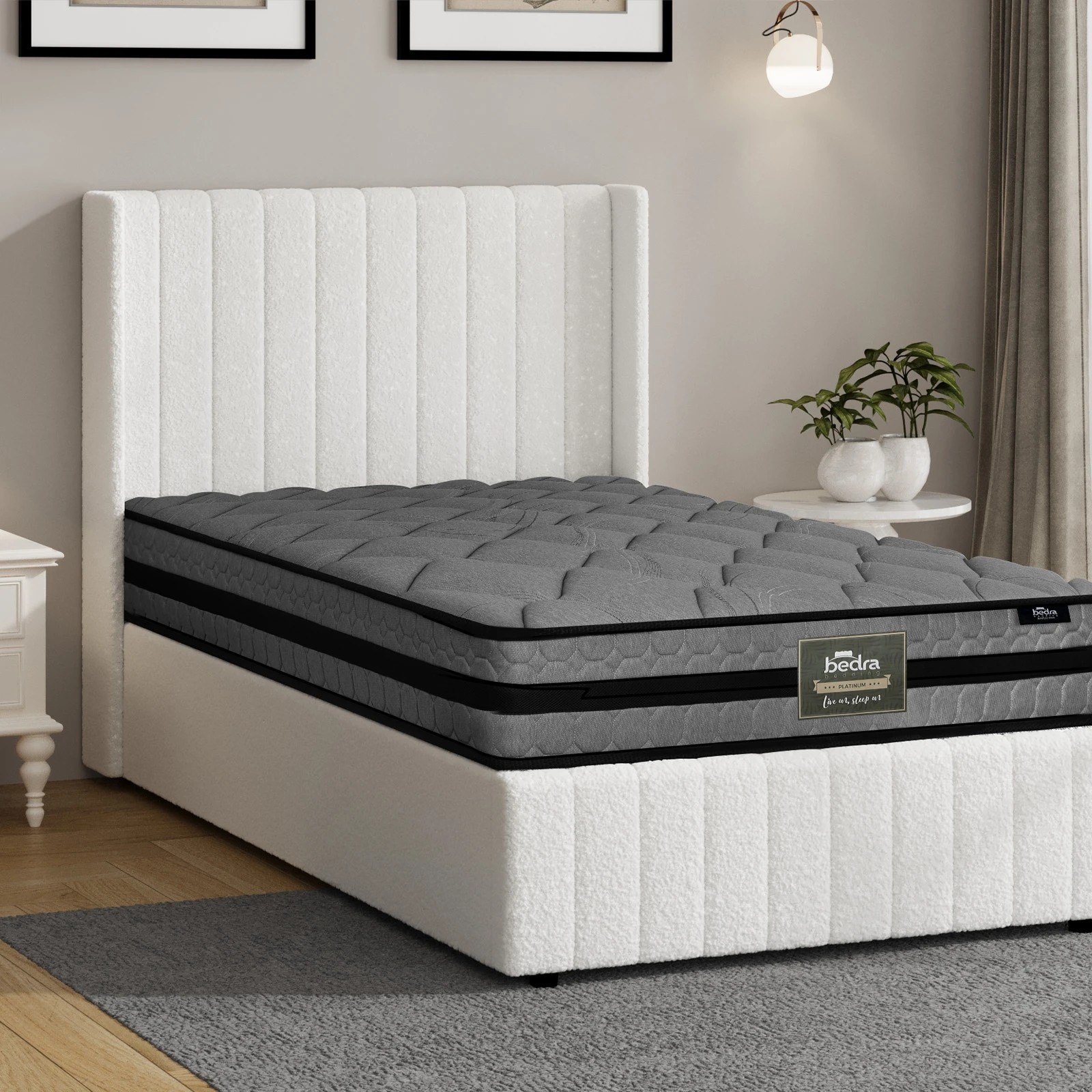 4 Oikiture Bed Frame King Single Gas Lift Storage Boucle Beds W/ Mattress Set BILY - White, 4 of 8