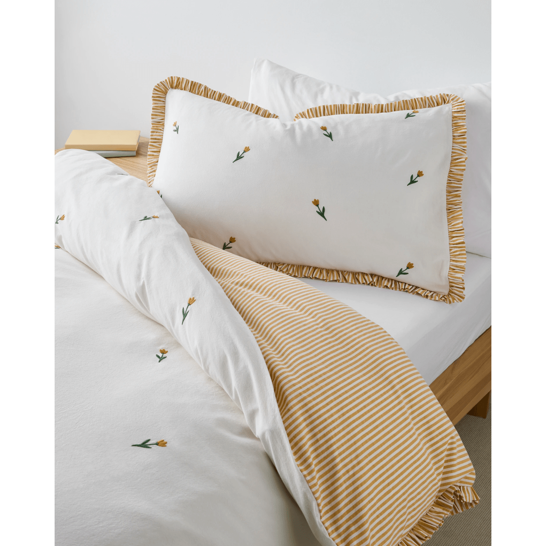 2 Target Tulip Embroidered Cotton Ruffle Quilt Cover Set
 - Queen Bed
 - Yellow, 2 of 4