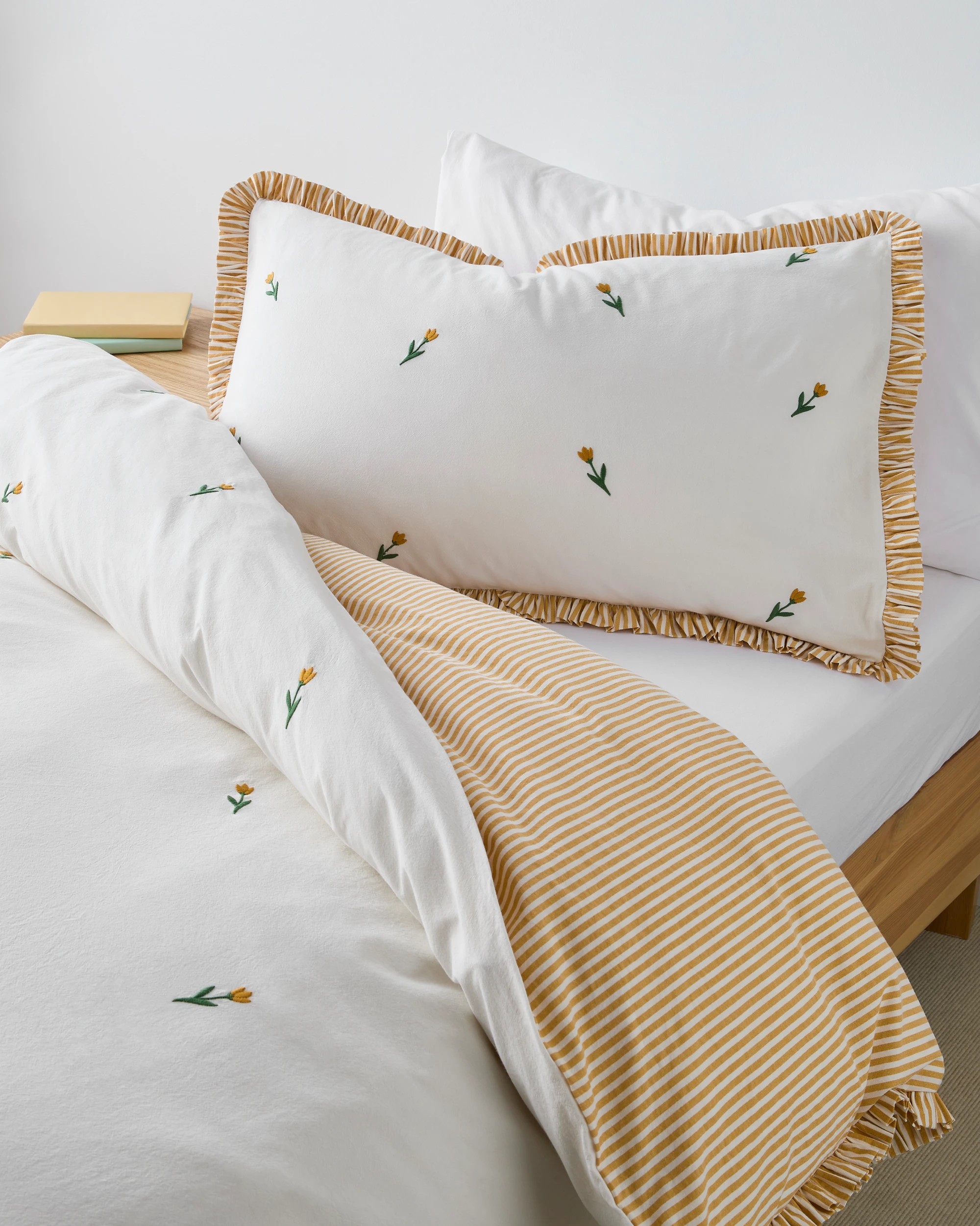 2 Target Tulip Embroidered Cotton Ruffle Quilt Cover Set - Queen Bed - Yellow, 2 of 4