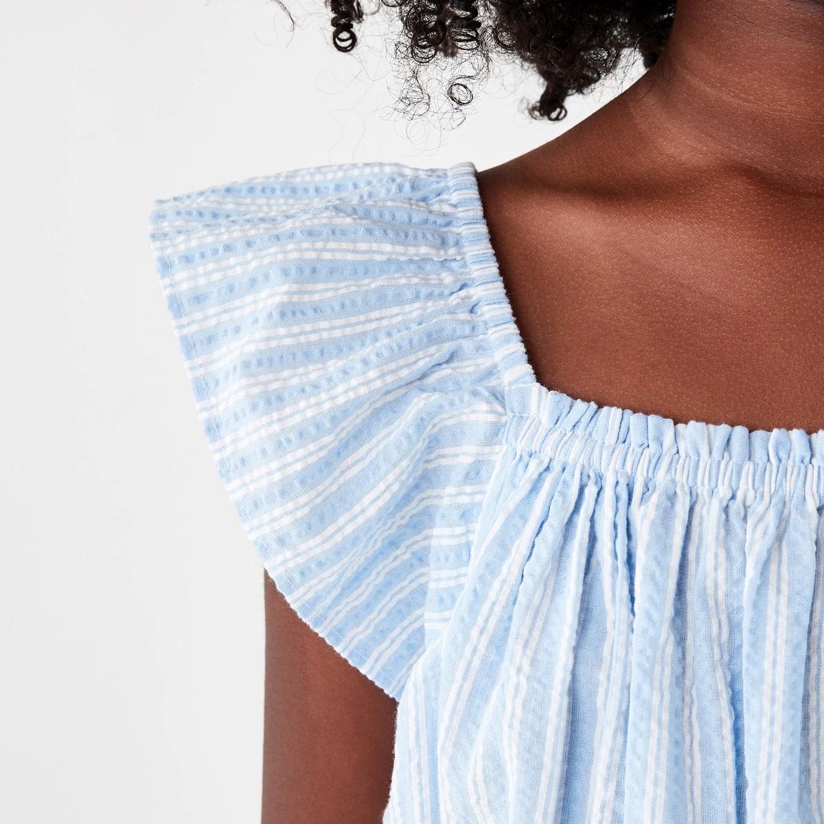 5 Shirred Frill Dress LIGHT BLUE SEERSUCKER STRIPE, 5 of 8