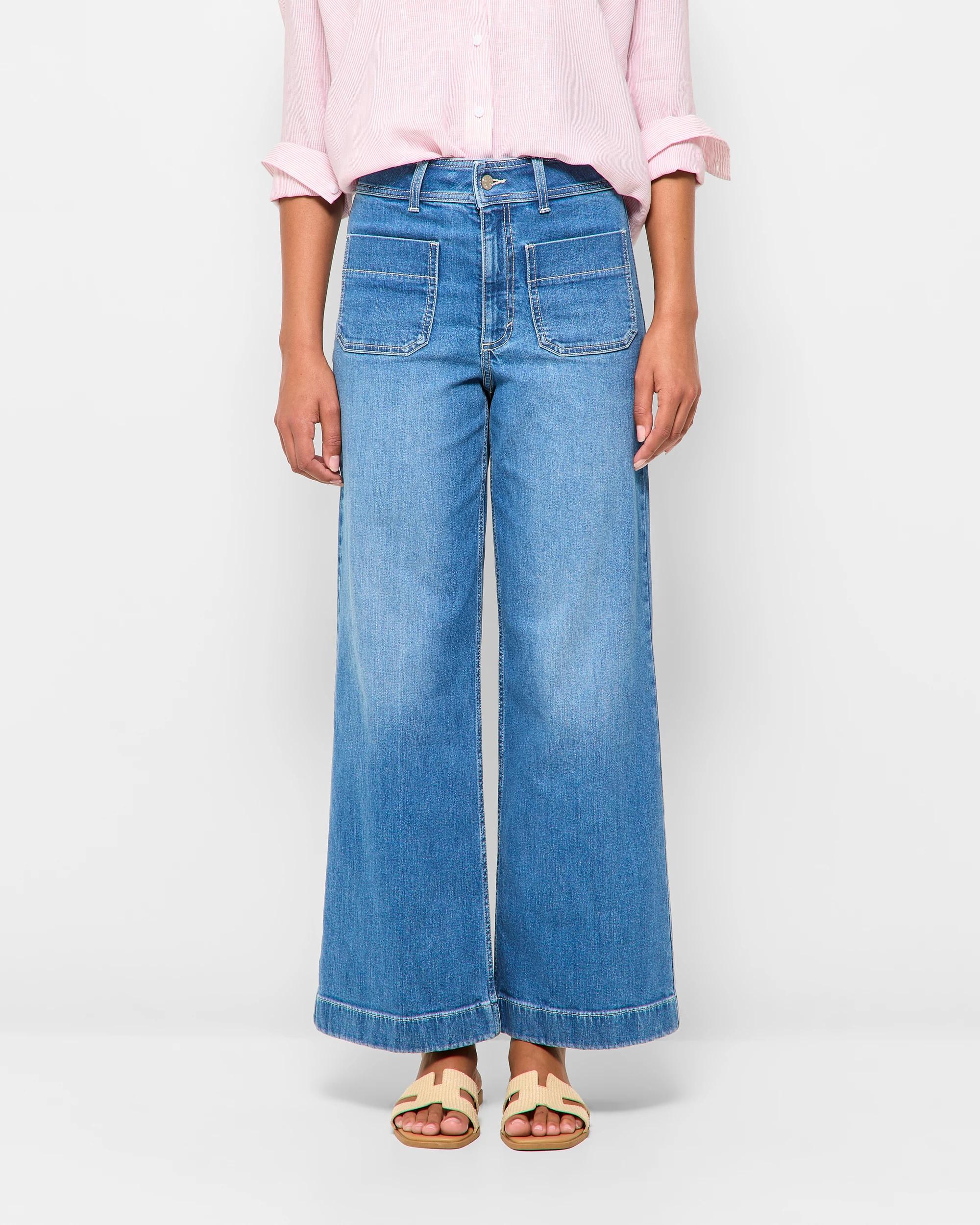 2 Target Wide Leg High Rise Full Length Flat Front Denim Jeans - Mila TINTED TEAL, 2 of 5