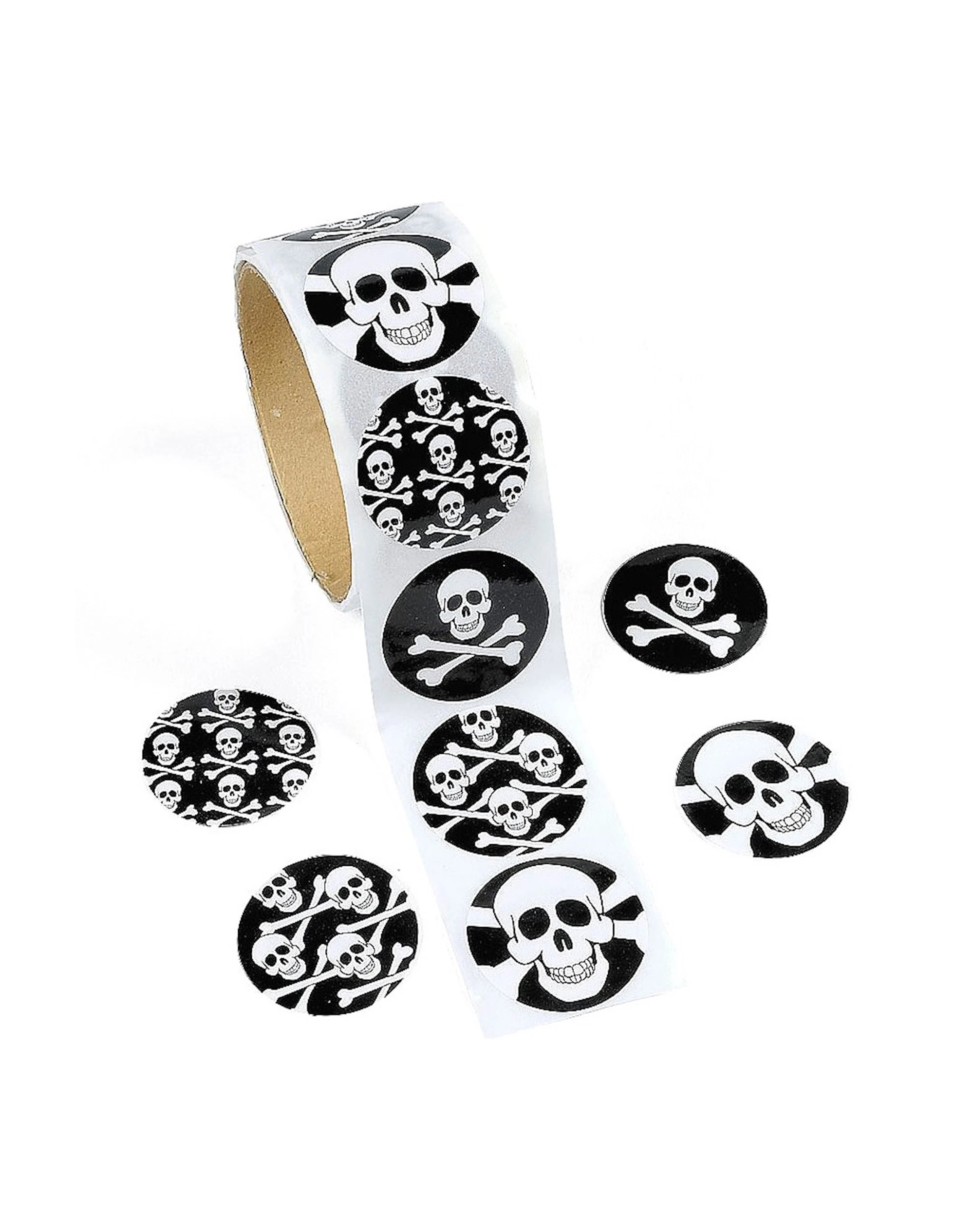 1 Fun Express Pirate Skull and Crossbones Stickers Roll of 100 - Black, 1 of 1