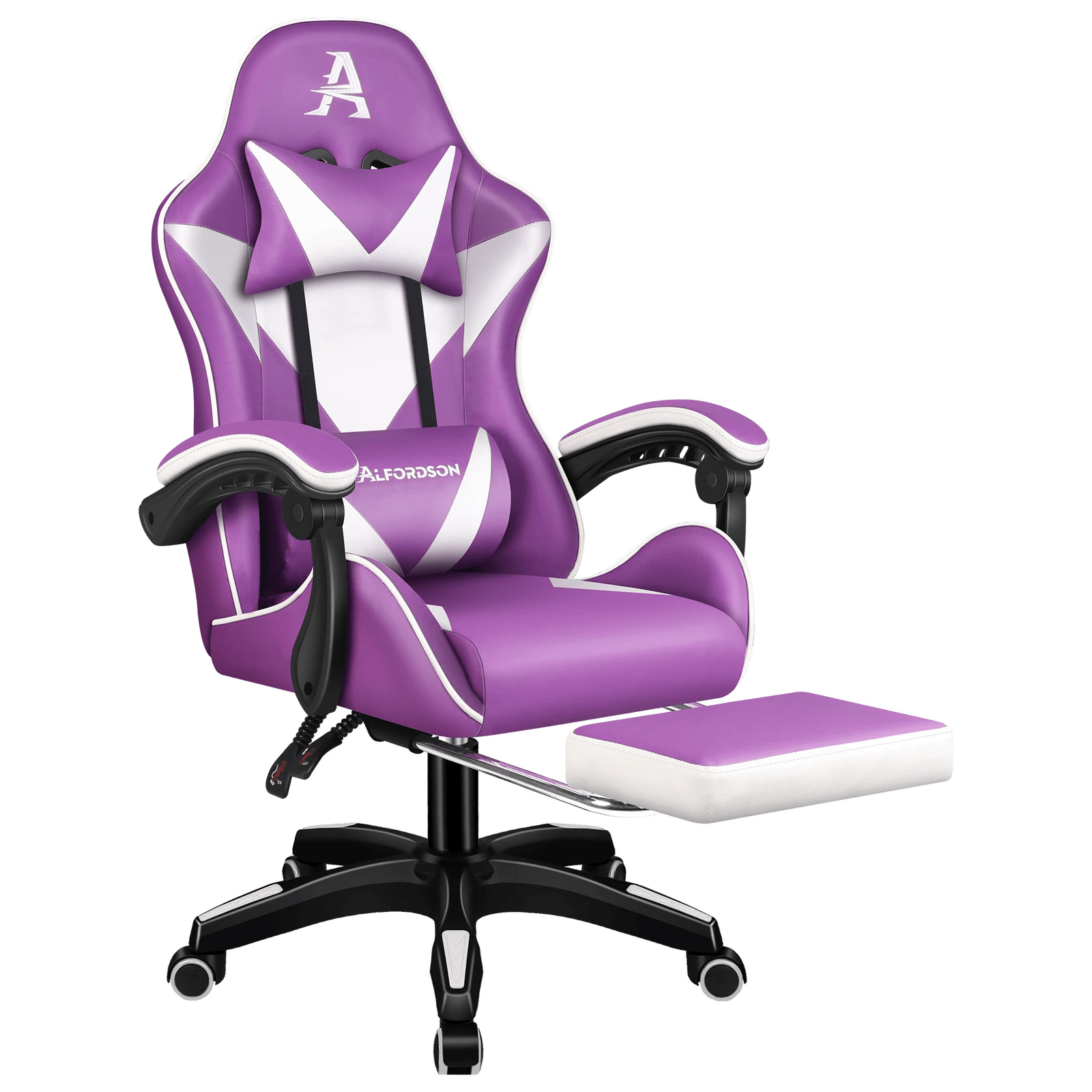 1 Alfordson Gaming Office Chair Massage Computer Footrest Leather - Purple White, 1 of 10