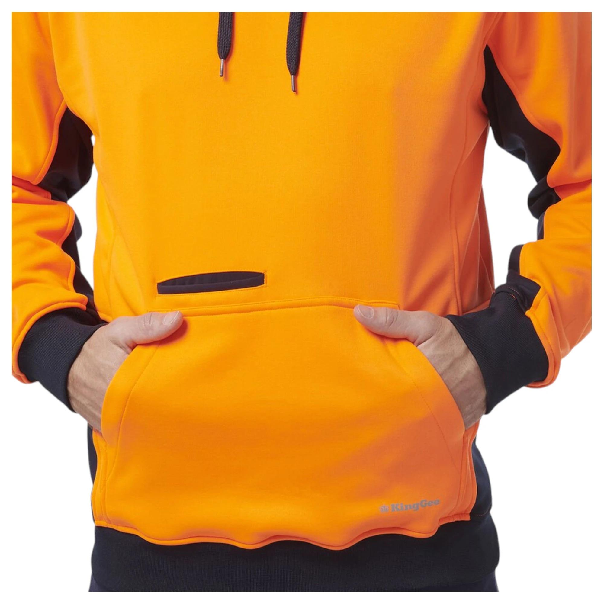4 KingGee Mens Hi Vis Fleece Pullover Hoodie ORANGE/NAVY, 4 of 6