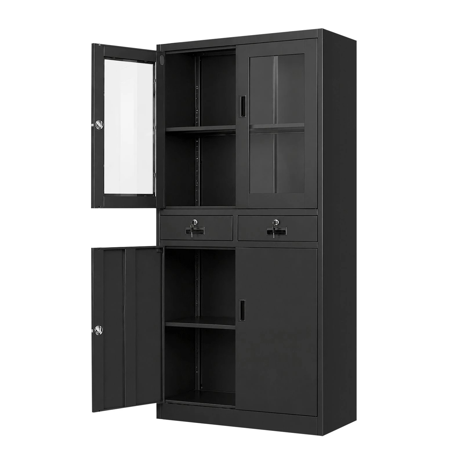 4 Ausway 185 cm Lockable Steel Filing Cabinet Office Storage Cupboard with 2 Drawers & Tempered Glass Doors, 4 of 7