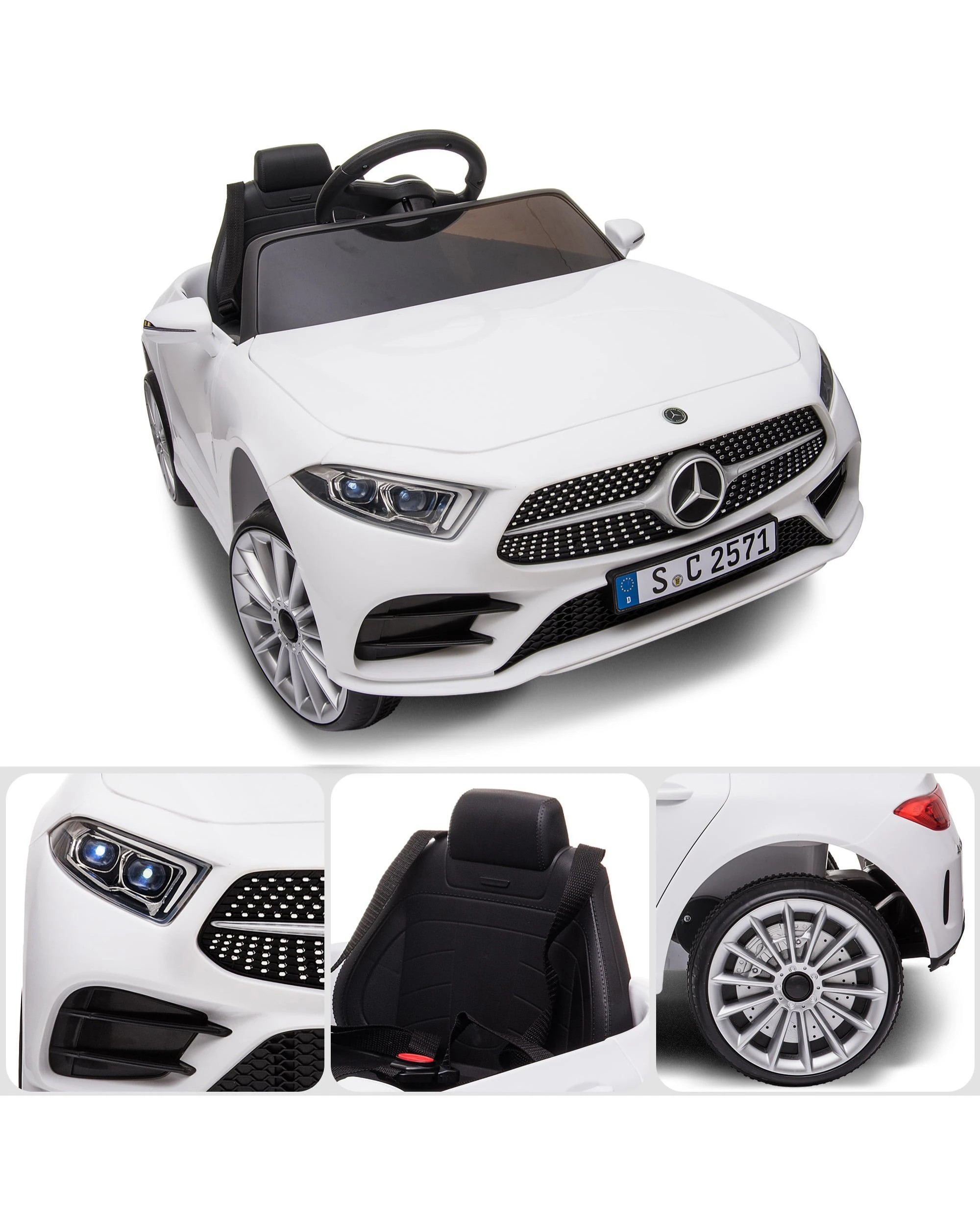 5 Kahuna Mercedes-Benz CLS 350 Kids Electric Ride-On Car with Remote Control, 12V - White - White, 5 of 6