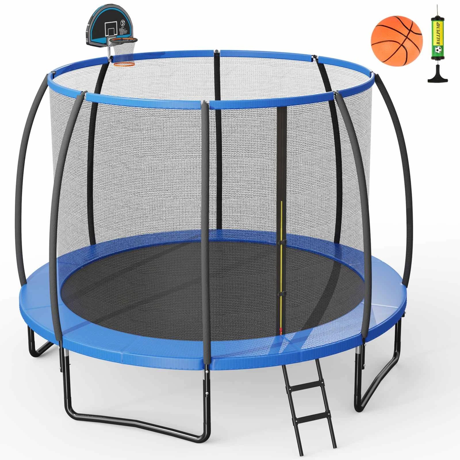 1 Costway 12FT Outdoor Trampoline Recreational Bouncer Rebounder w/Basketball Hoop Enclosure Net - Blue, 1 of 1