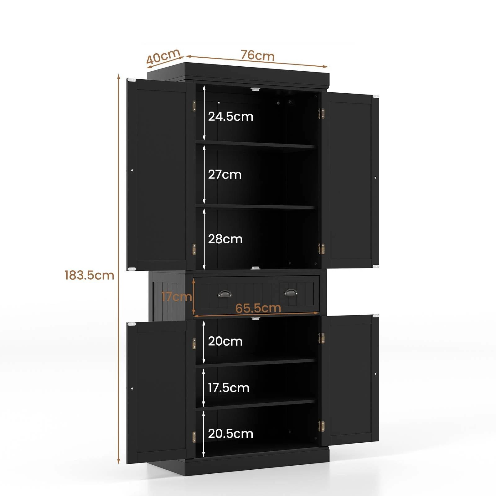 2 Costway Buffet Sideboard Kitchen Pantry Cupboard Large Storage Cabinet - Black, 2 of 3