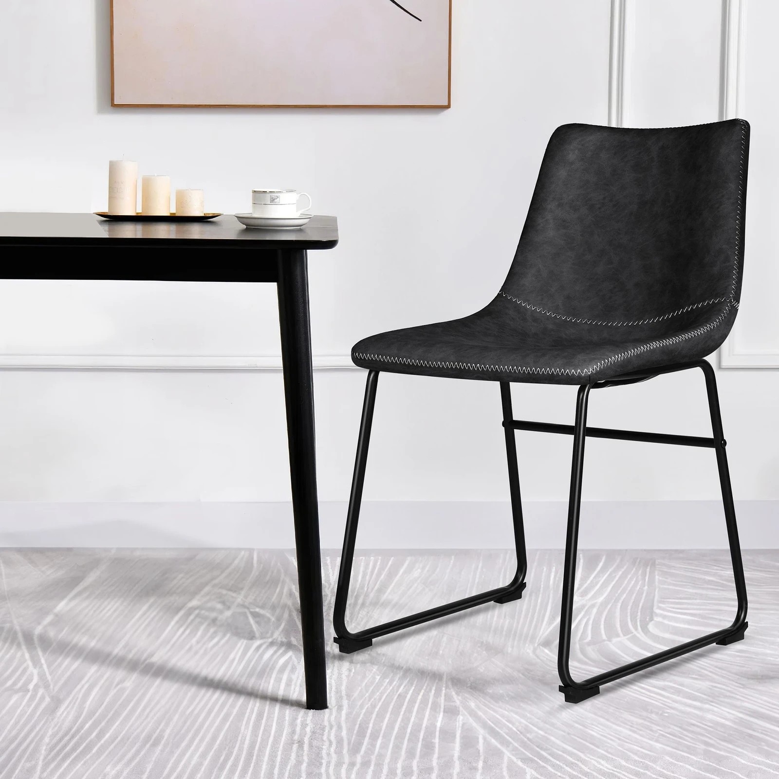 4 Alfordson 2x Dining Chairs Kitchen Lounge Cafe Seat Retro PU Leather - Black, 4 of 10