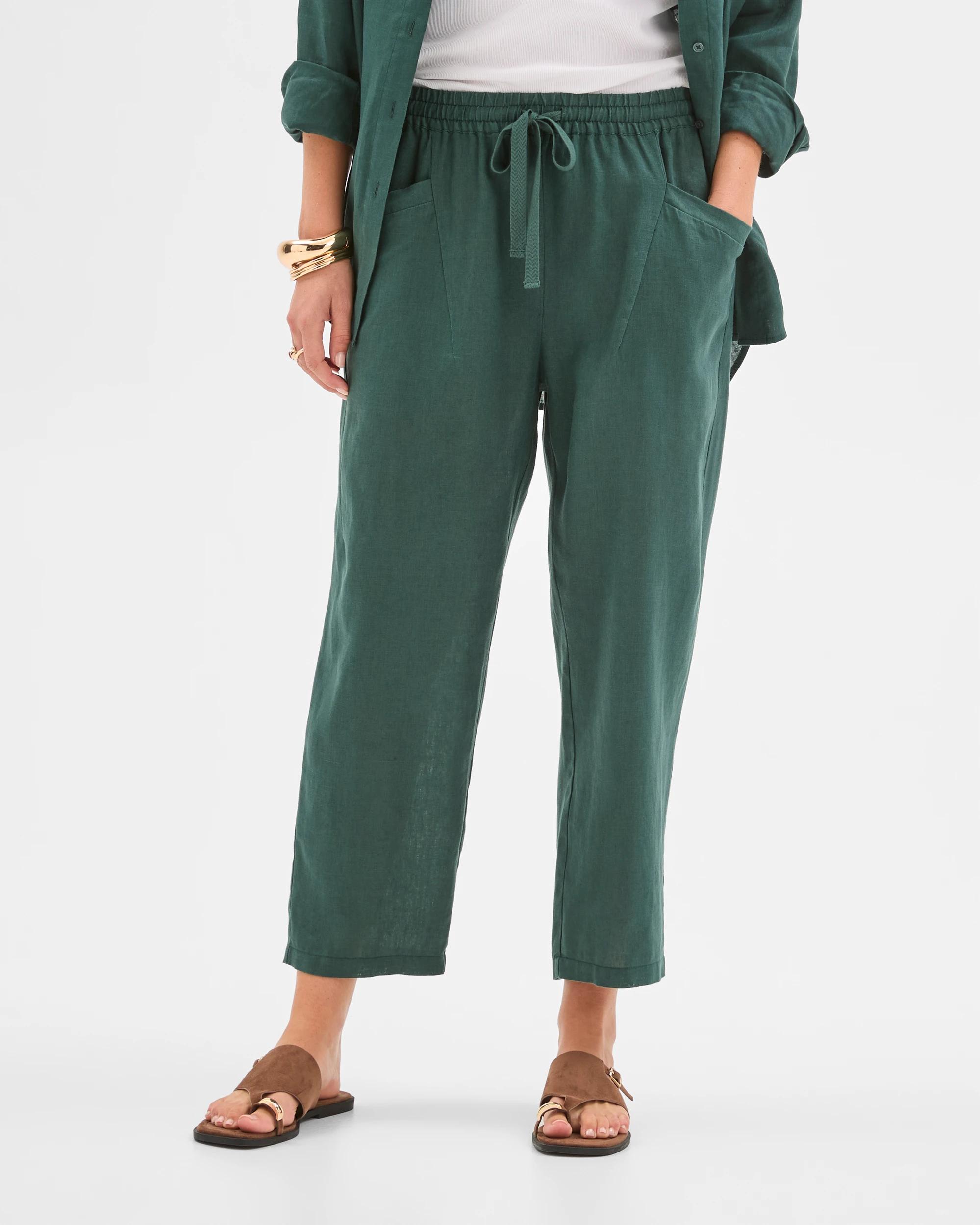 5 Target Woman European Linen Tapered Pants DEEP GREEN, 5 of 6