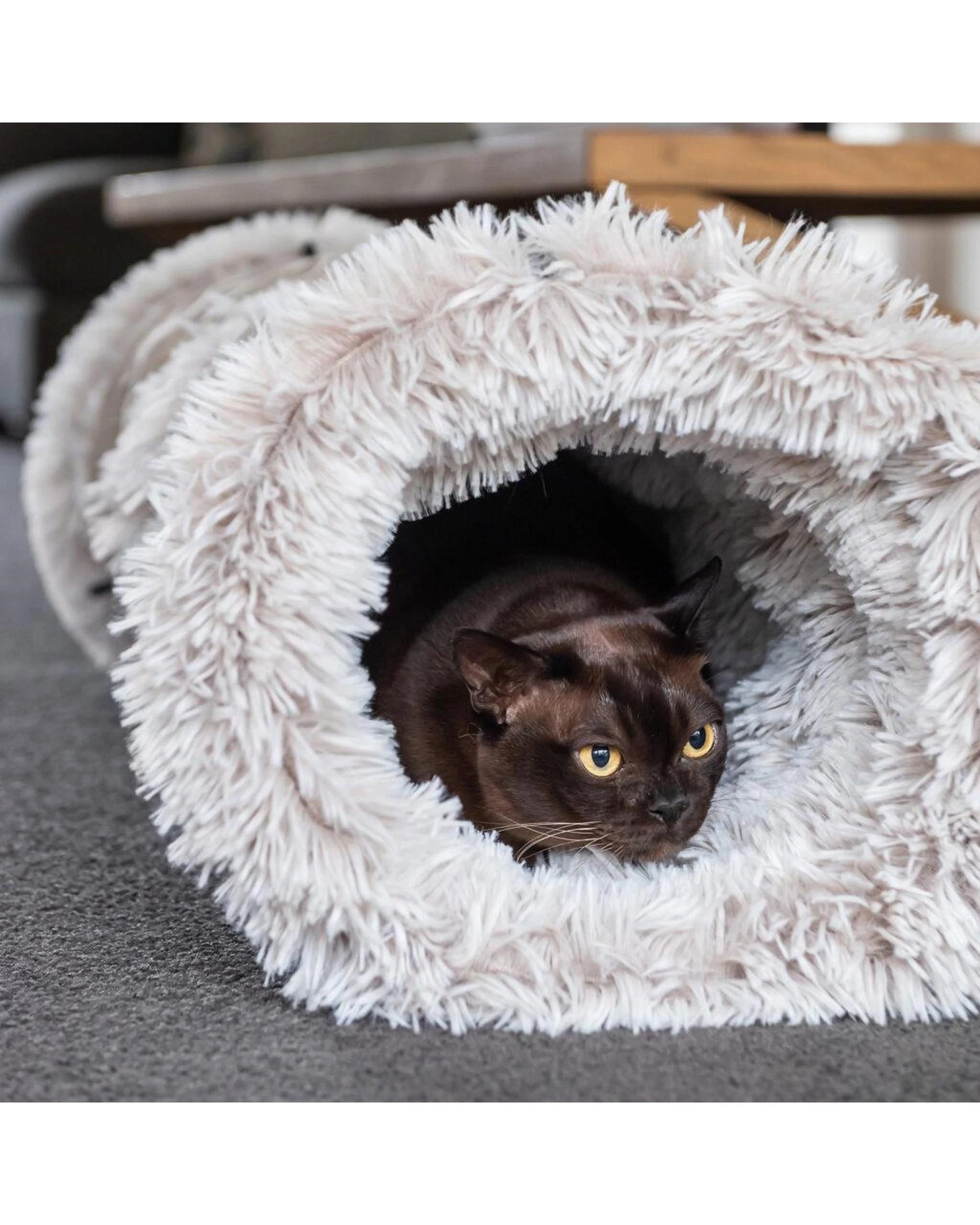 2 Superior Pet Collapsible Cat Tunnel with Crinkly Inner Lining Aspen Faux Fur - White, 2 of 6