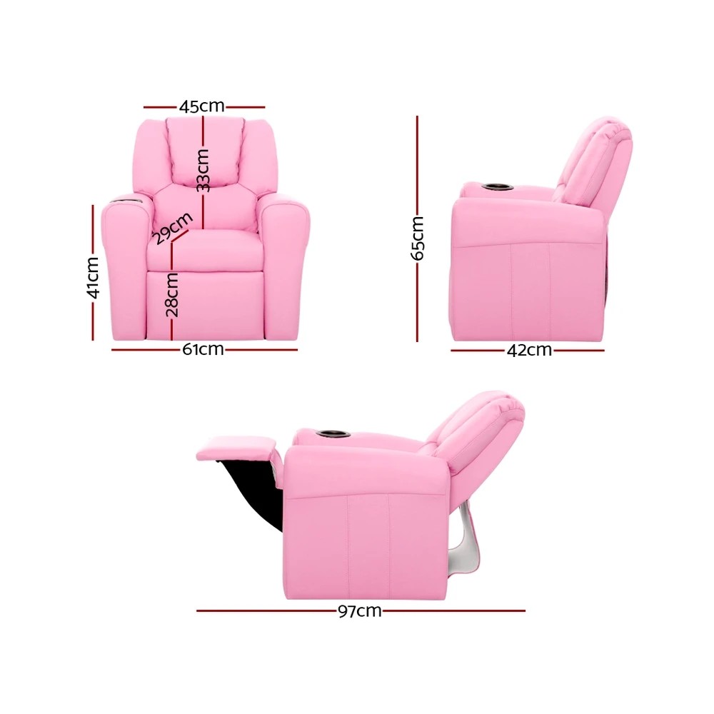 2 Keezi Kids Recliner Chair PU Leather Sofa Lounge Couch Children Armchair - Pink, 2 of 8