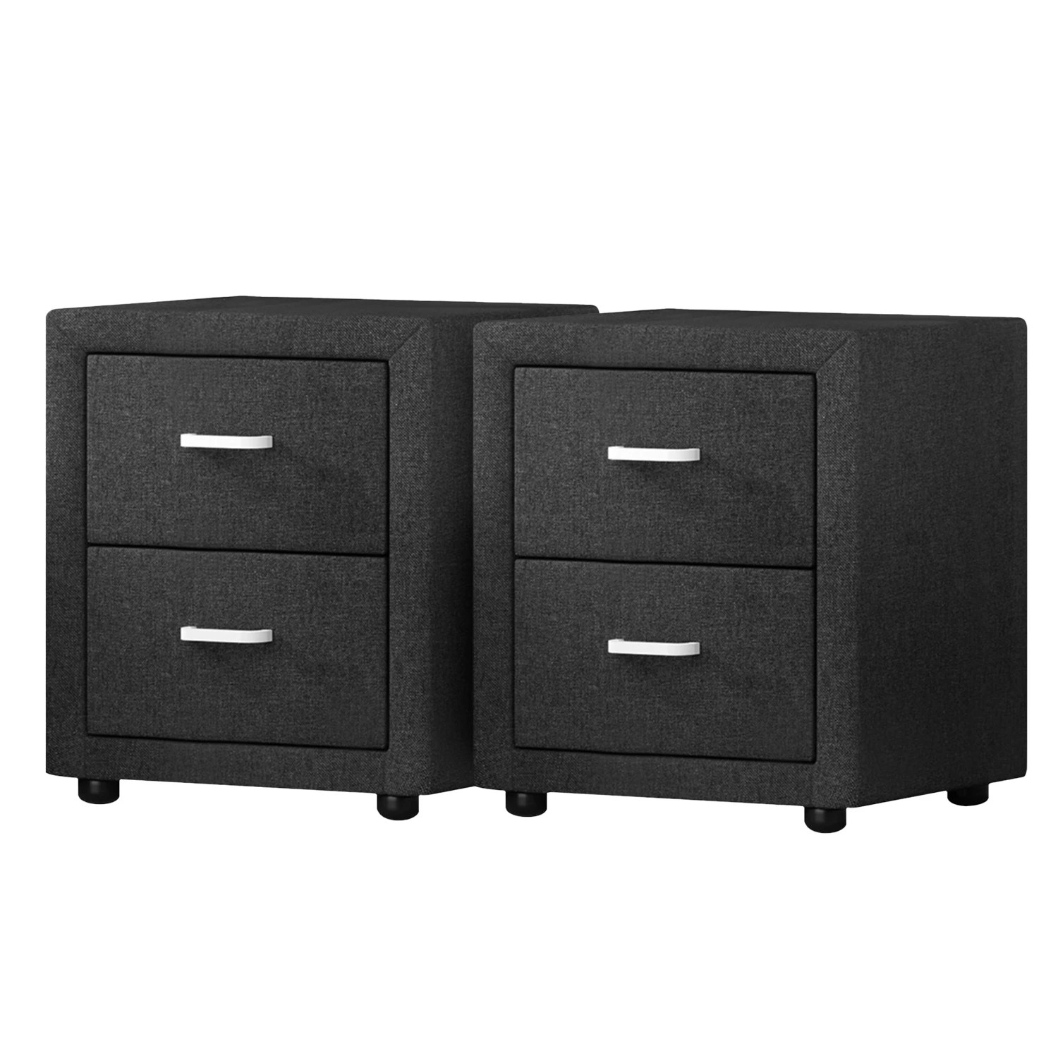 1 Artiss 2X Bedside Table 2 Drawers Fabric - CADEN Charcoal - Charcoal, 1 of 9