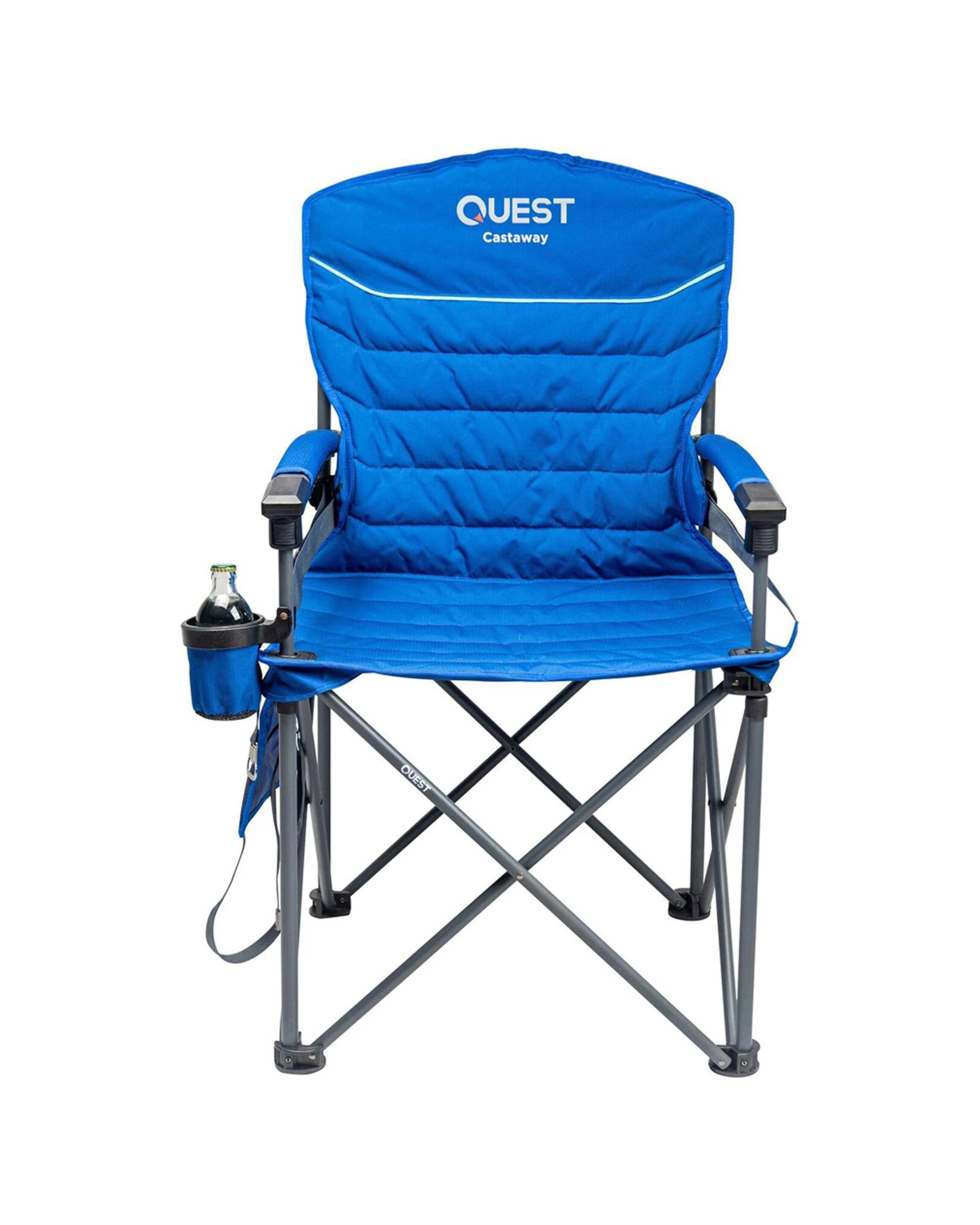 3 Quest Outdoors Castaway Hard Arm Camp Chair Adjustable Lumbar Support Cup Holder - Blue, 3 of 7