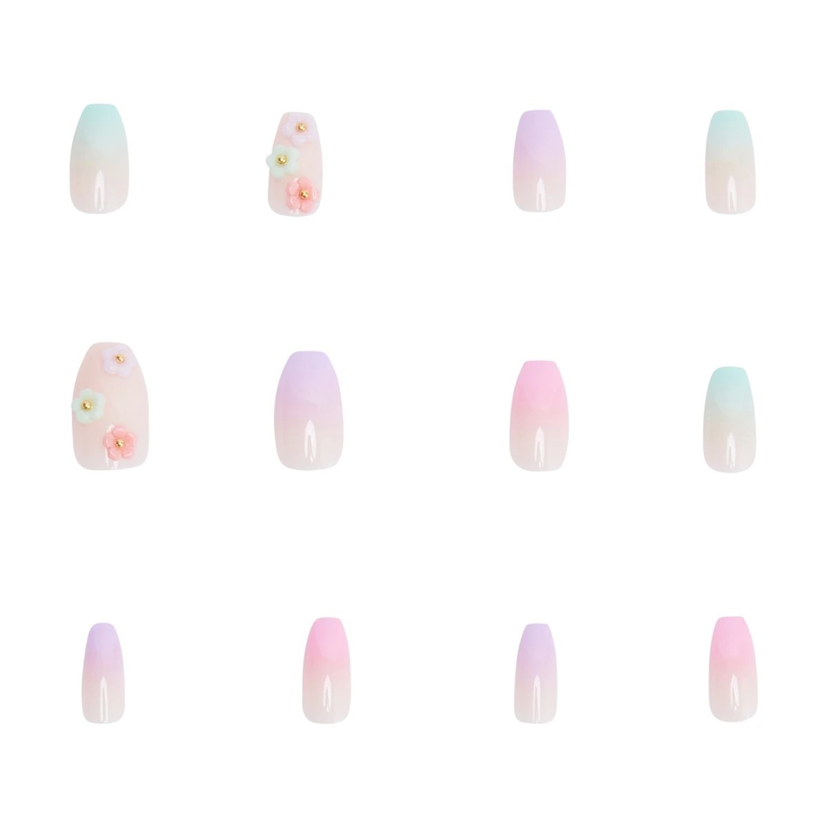 5 OXX Cosmetics 24 Pack Artificial Nails with Adhesive - Coffin Shape, Ombre 3D Floral, 5 of 5