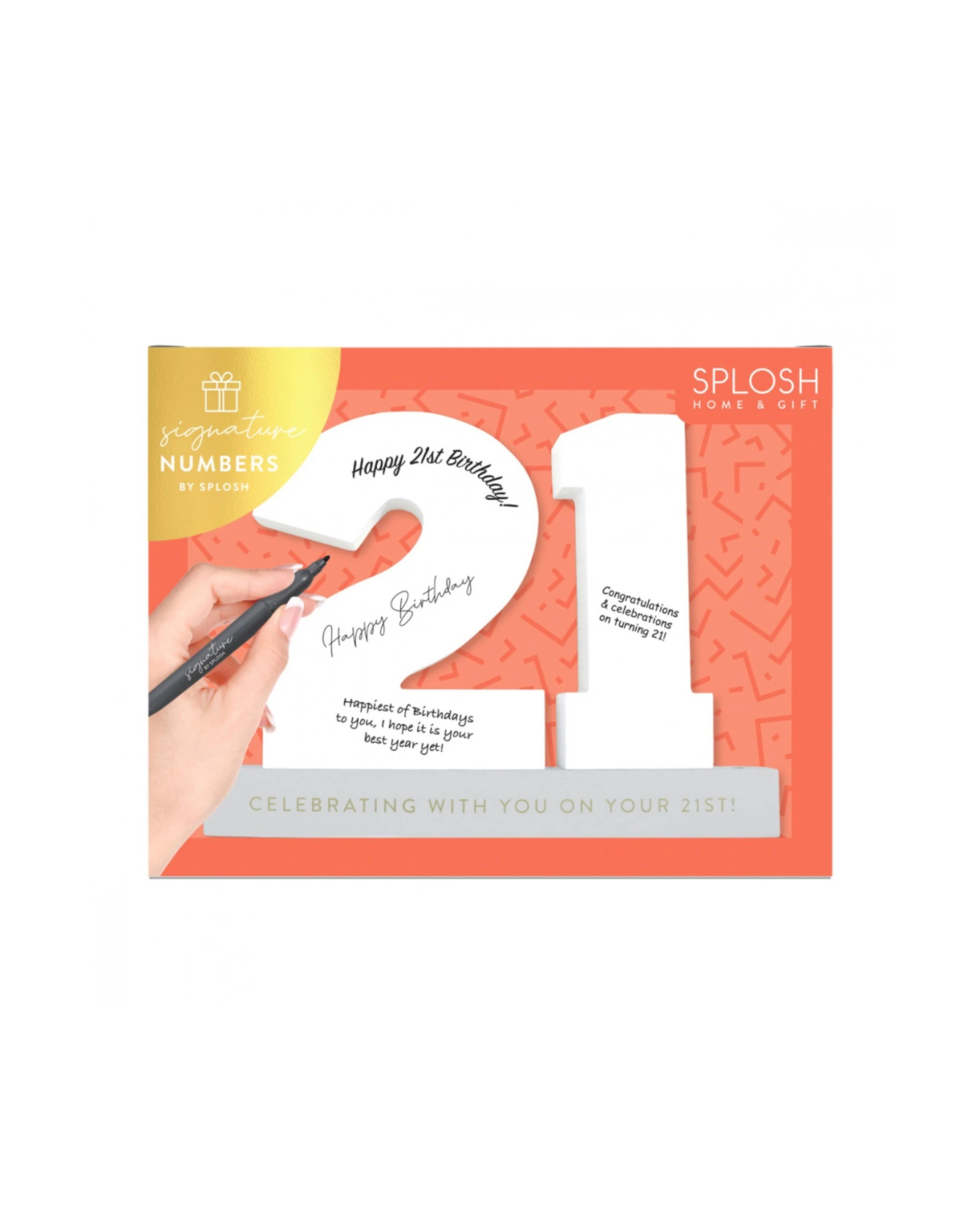 5 Splosh 21st Birthday Wooden Signature Number W/ Marker Keepsake 29x21cm White
 - White, 5 of 6