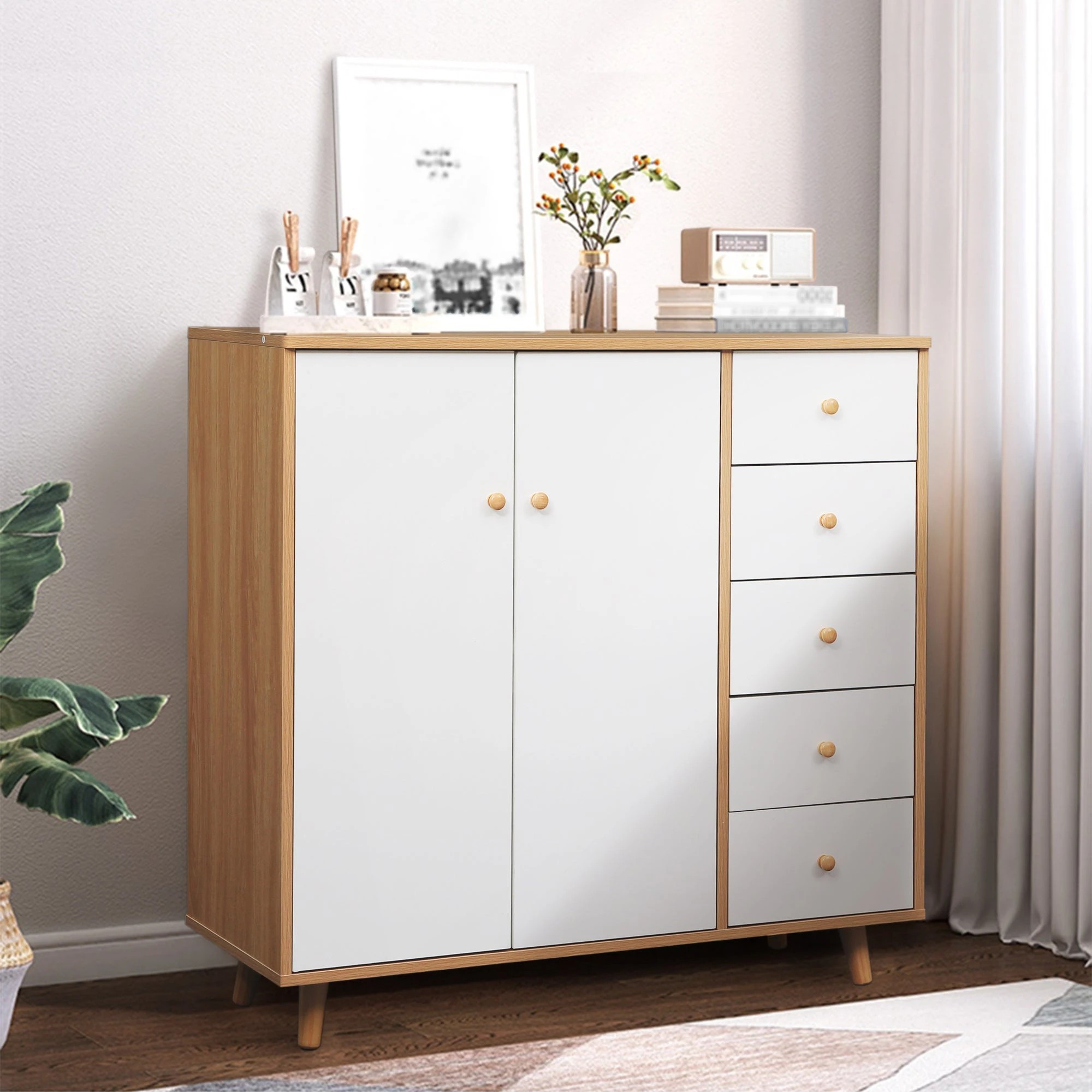 2 Foret Buffet Sideboard Shoe Cabinet Hallway Table Cupboard Storage 5 Drawers, 2 of 8