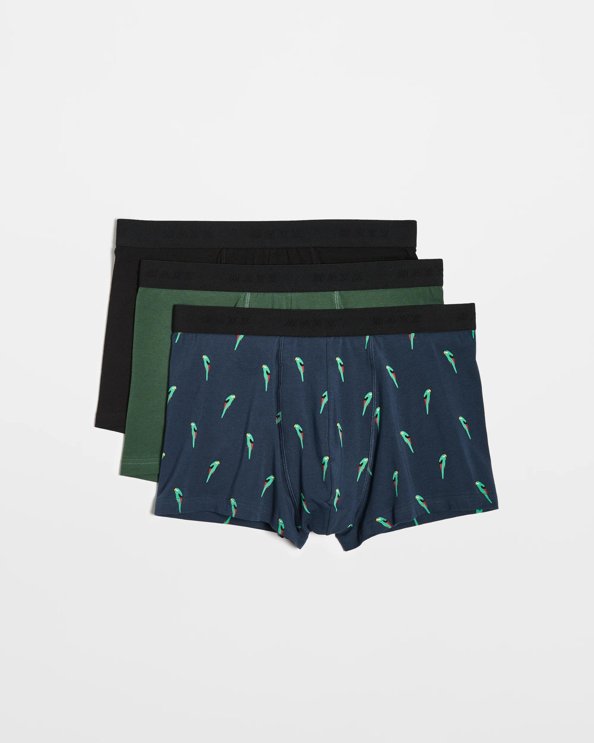 1 Australian Cotton Blend Men's Hipster Trunks 3 Pack - Maxx BIRDS NAVY/GREEN/BLACK, 1 of 4