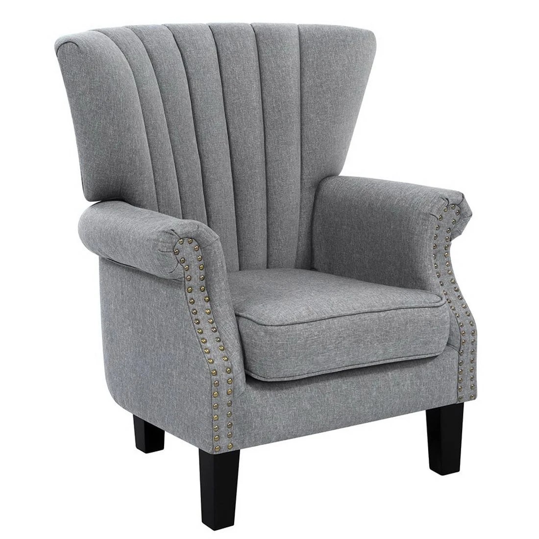 2 Artiss Wingback Armchair Linen Fabric Tufted Design Durable Padding Modern Classic Accent Lounge Chair Comfort - grey, 2 of 6