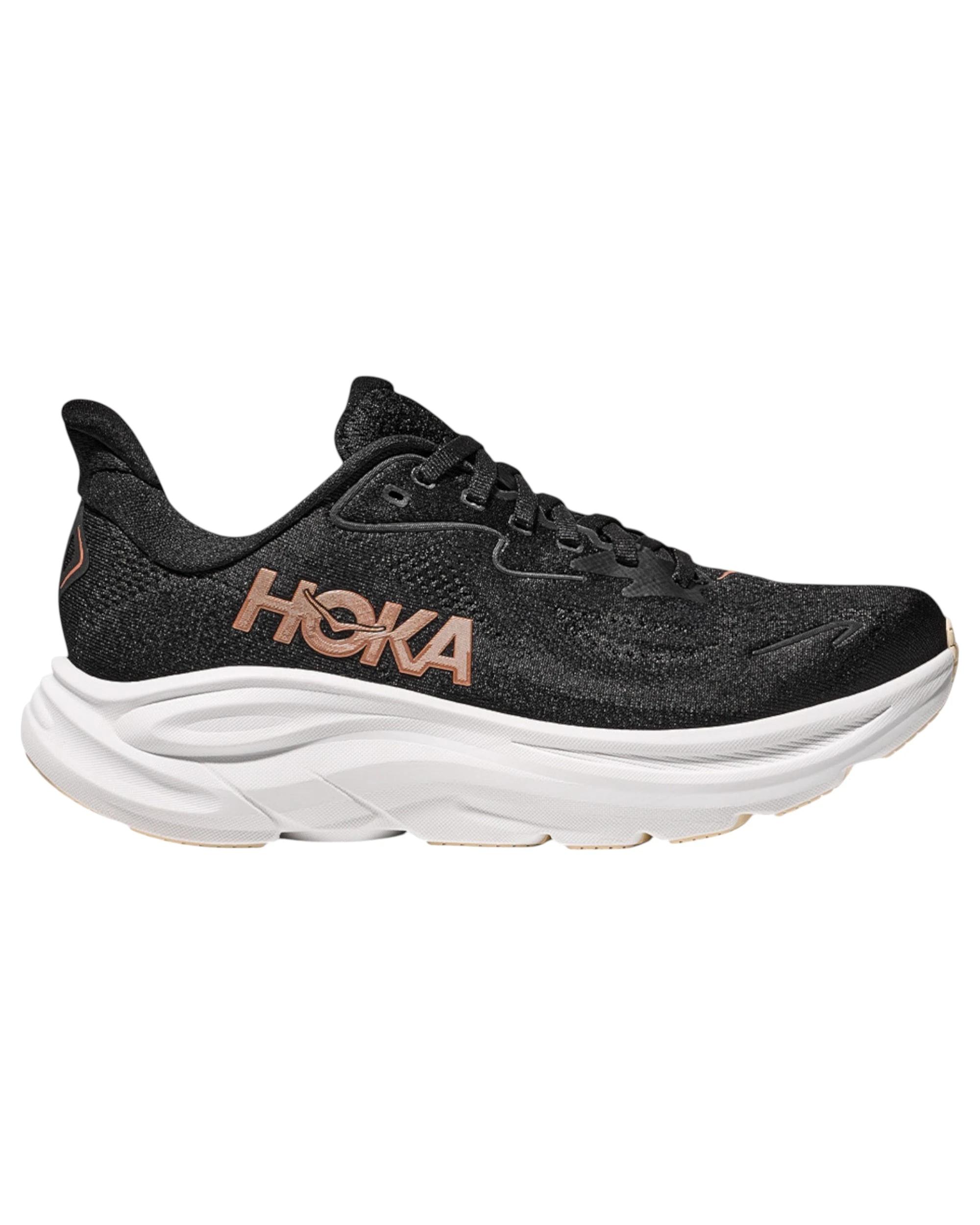 1 Hoka Womens Clifton 10 Athletic Running Shoes BLACK/ROSE GOLD, 1 of 7