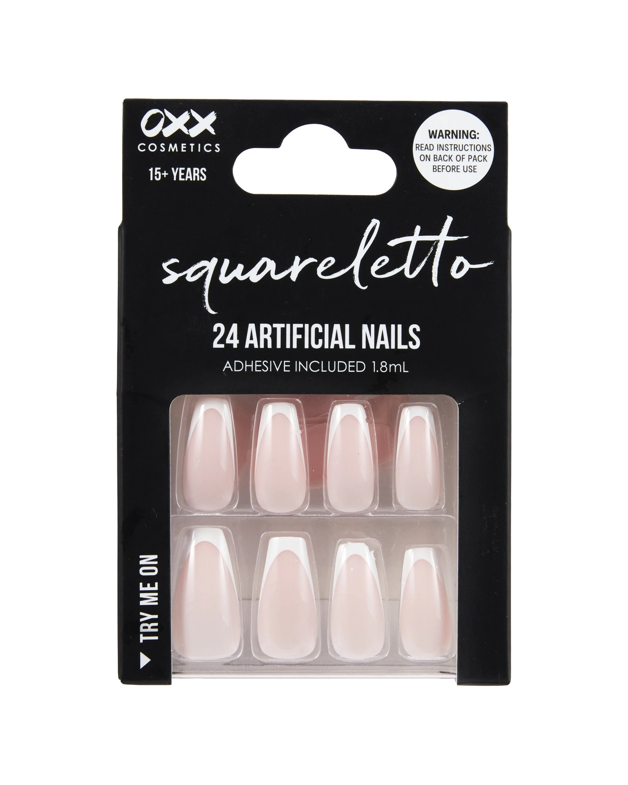 1 OXX Cosmetics 24 Pack Artificial Nails with Adhesive - Pointed Stiletto Shape, French Tip, 1 of 4