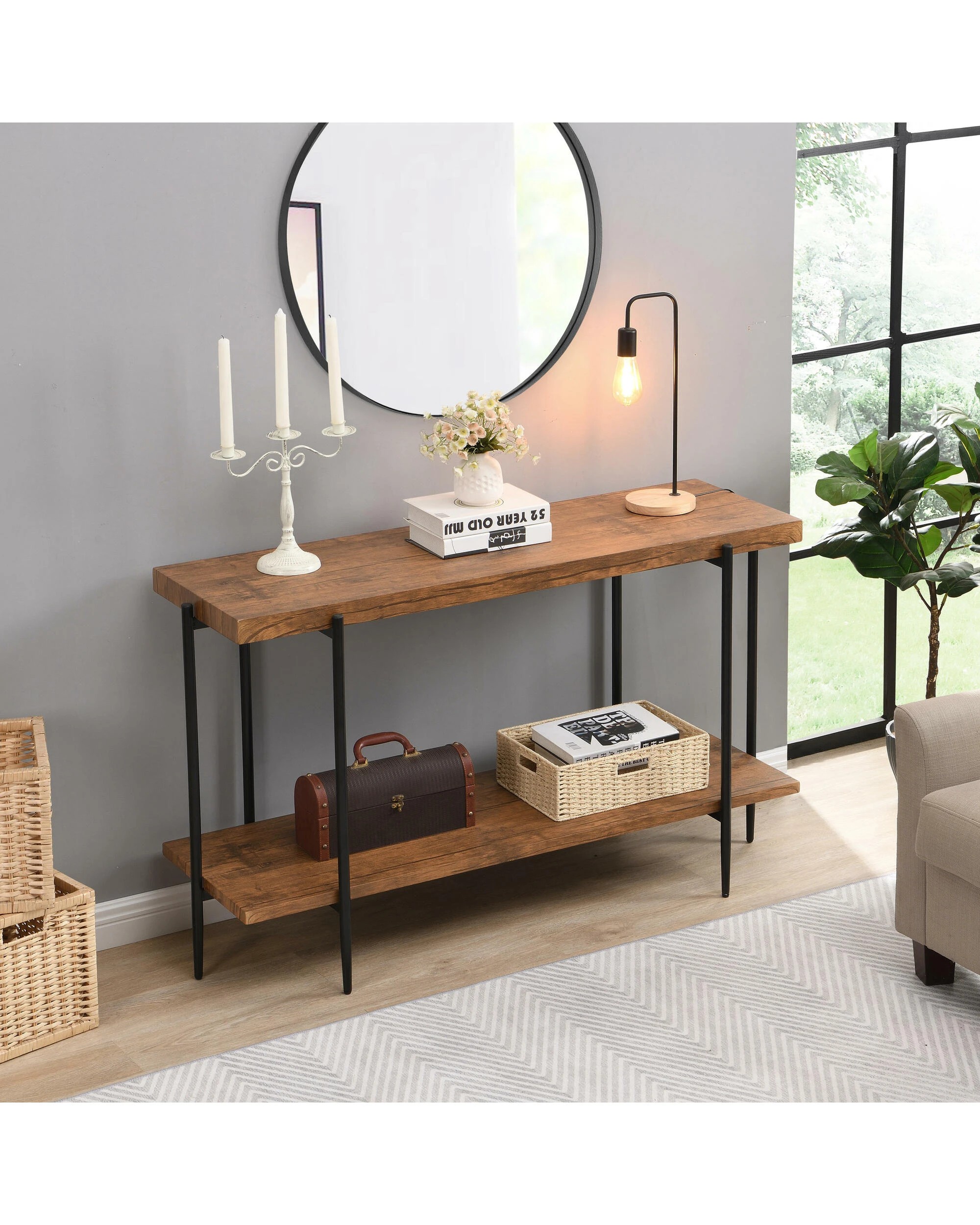 4 IHOMDEC Extra Long Console Sofa Table - Brown, 4 of 10